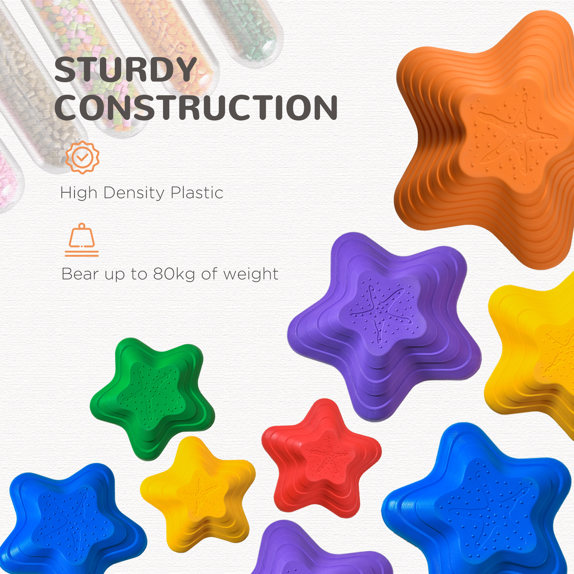 Outsunny Balance Stepping Stones Kids, 6-Piece Starfish Style Non-slip Obstacle Course, Stackable Balance Blocks, Garden Sensory Toys for Toddler 3-8 Years, Indoor Outdoor, Multicoloured 6