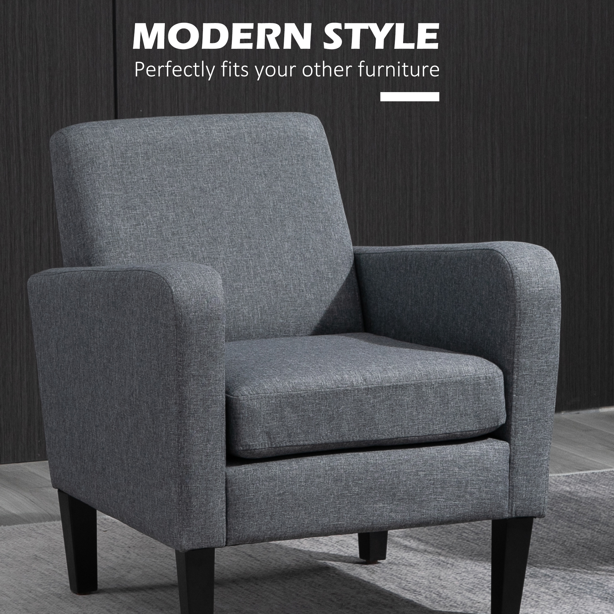 HOMCOM Modern Accent Chair, Occasional Chair with Rubber Wood Legs for Living Room, Bedroom, Grey 4