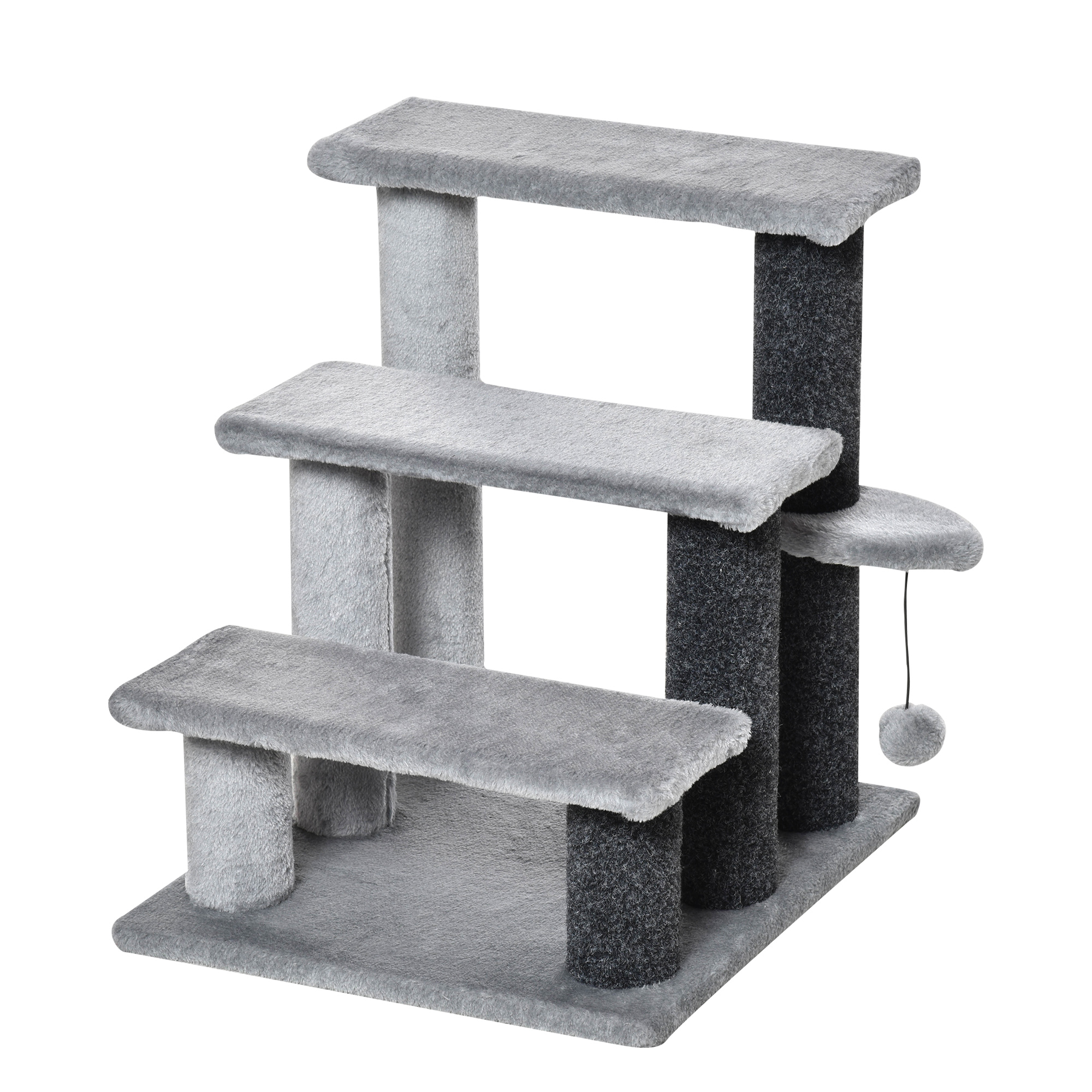 PawHut Three-Step Dog Stairs, with Washable Plush Cover, for High Bed Sofa, Dog Stairs for Small Dog and Cat - Light Grey