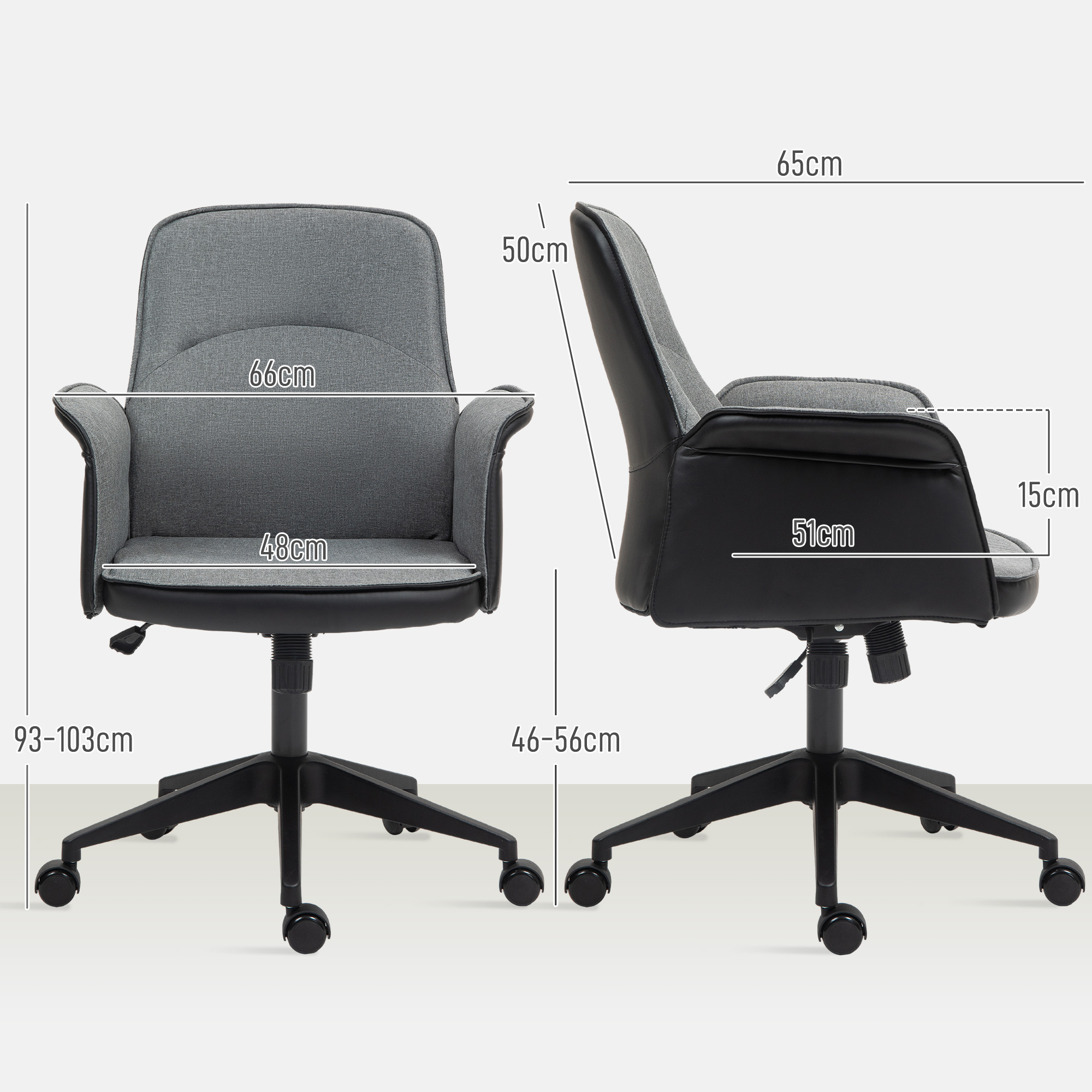HOMCOM Linen and Faux Leather Mix Office Chair Grey 3