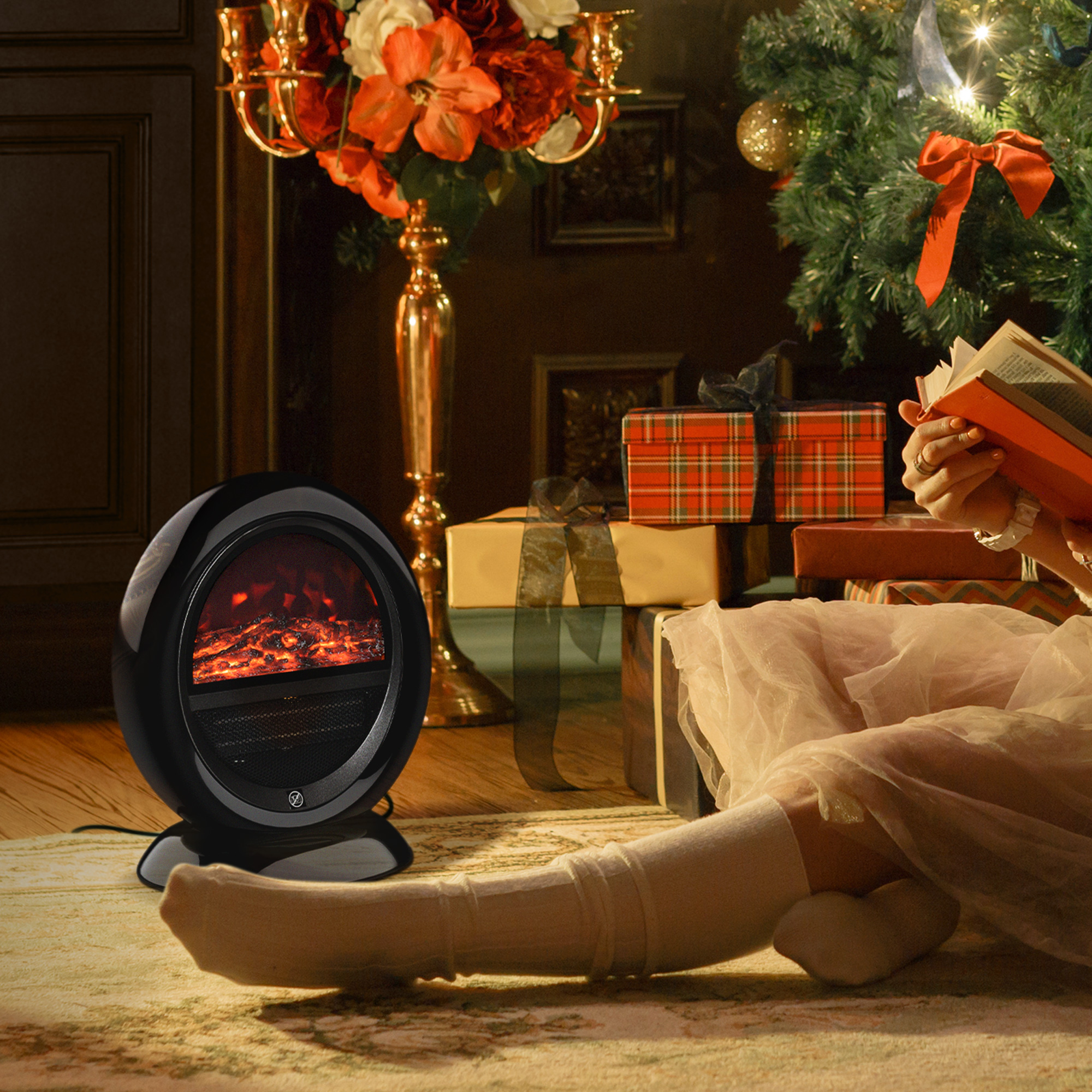 HOMCOM Freestanding Electric Fireplace Indoor Space Table Top Heater with Realistic Flame Effect, Rotatable Head, Overheating Protection, 1500W, Black 8