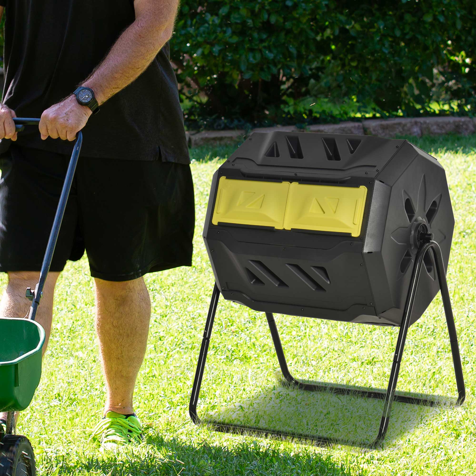 Outsunny 160L 360° Rotating Dual Chamber Composter Yellow 8