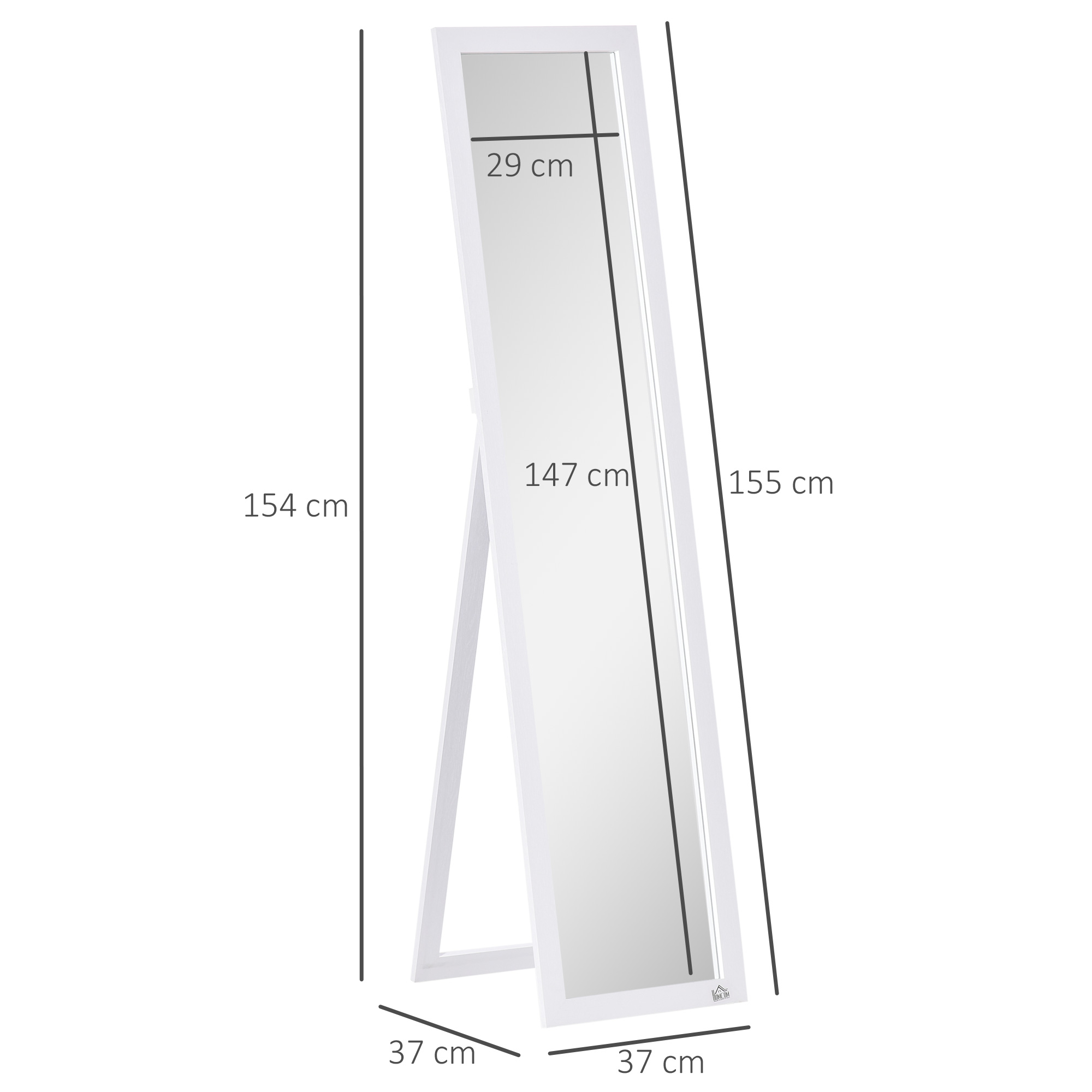 HOMCOM Full Length Mirror for Bedroom, Free Standing Dressing Mirror, Wall Mirror for Living Room, 37 x 154 cm, White 3