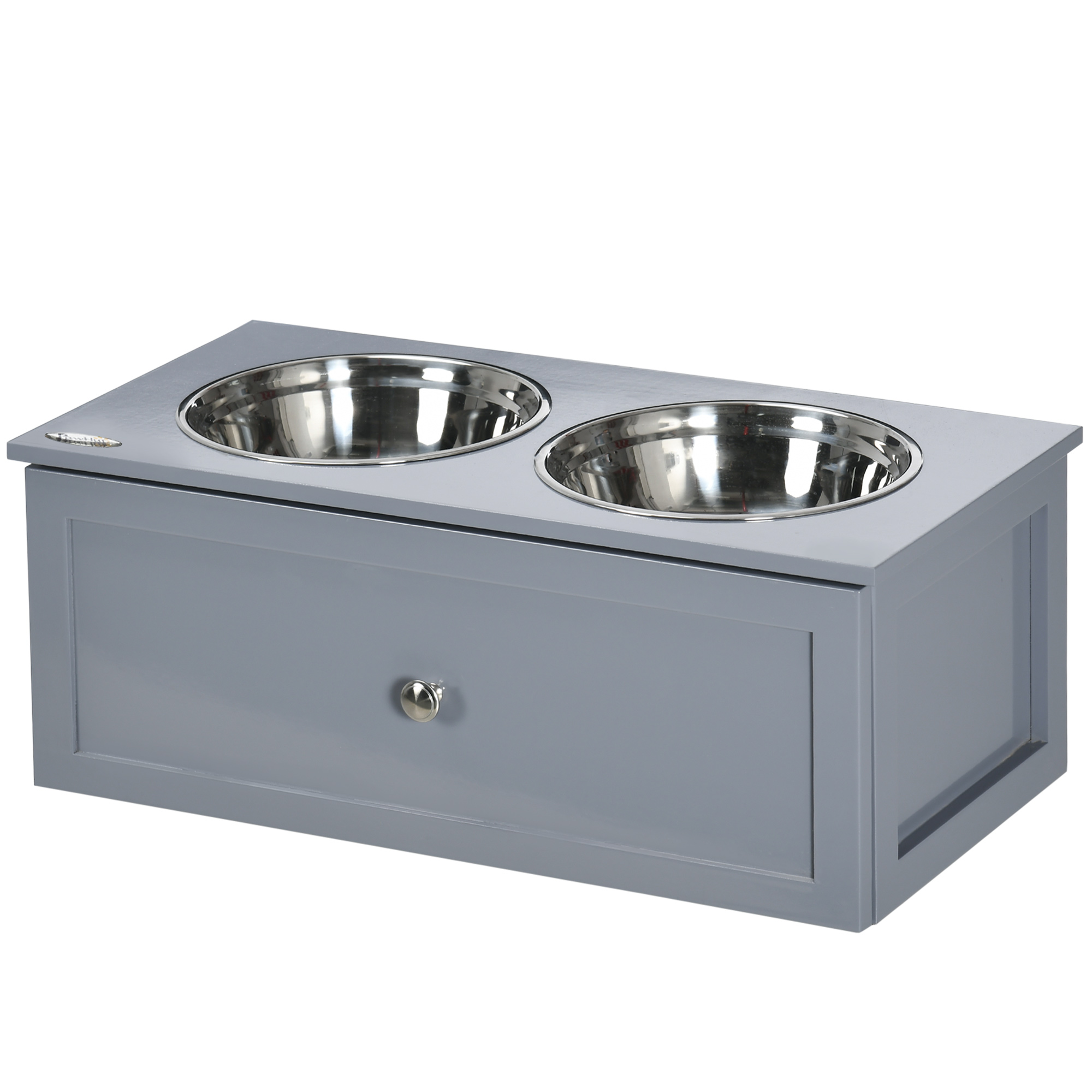 PawHut Hundenapf Schublade Edelstahl Doppelnapf für mittelgroße Hunde, Futterstation in Grau, rutschfestes Design Aosom.de