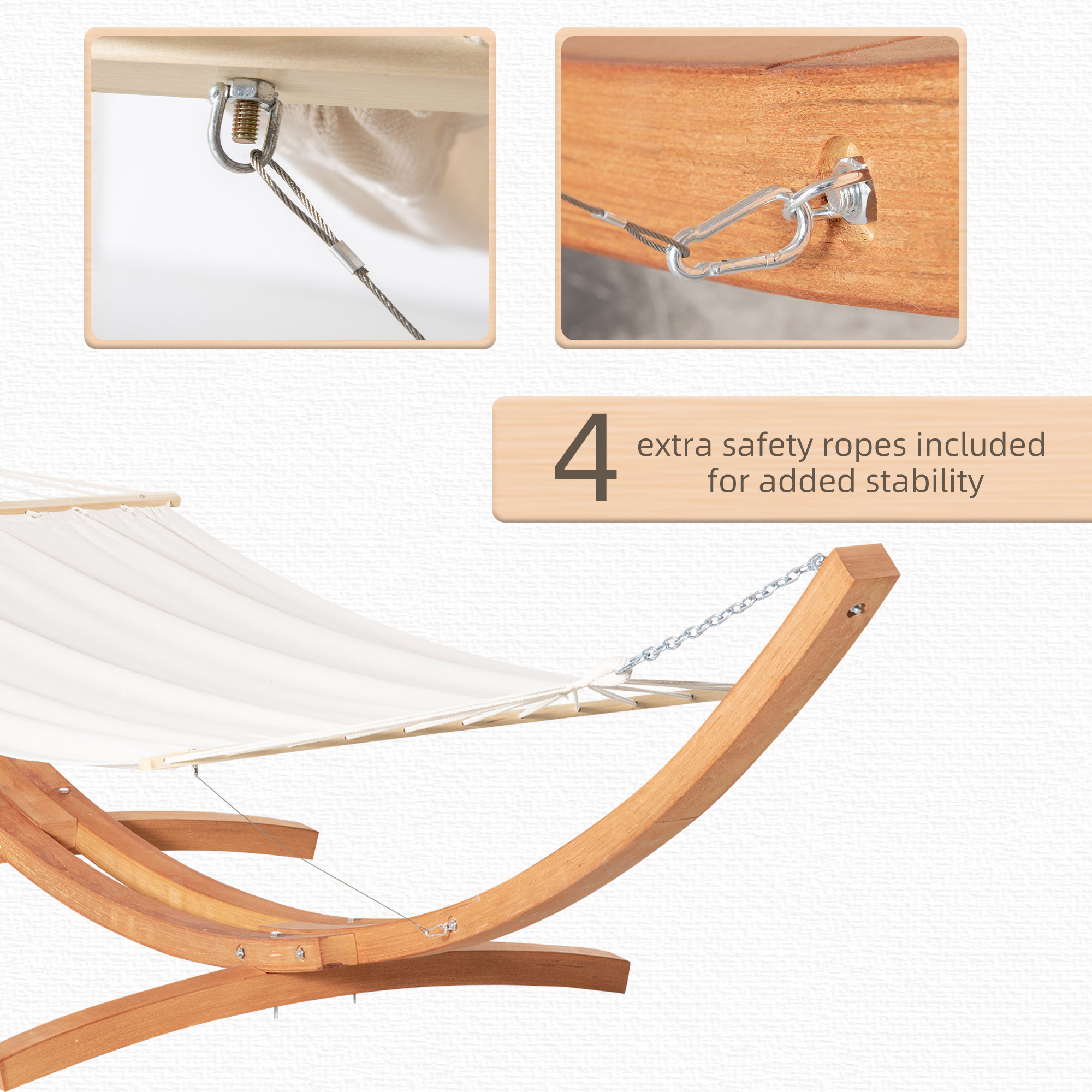 Outsunny Outdoor Garden Hammock with Wooden Stand Swing Hanging Bed for Patio White 5
