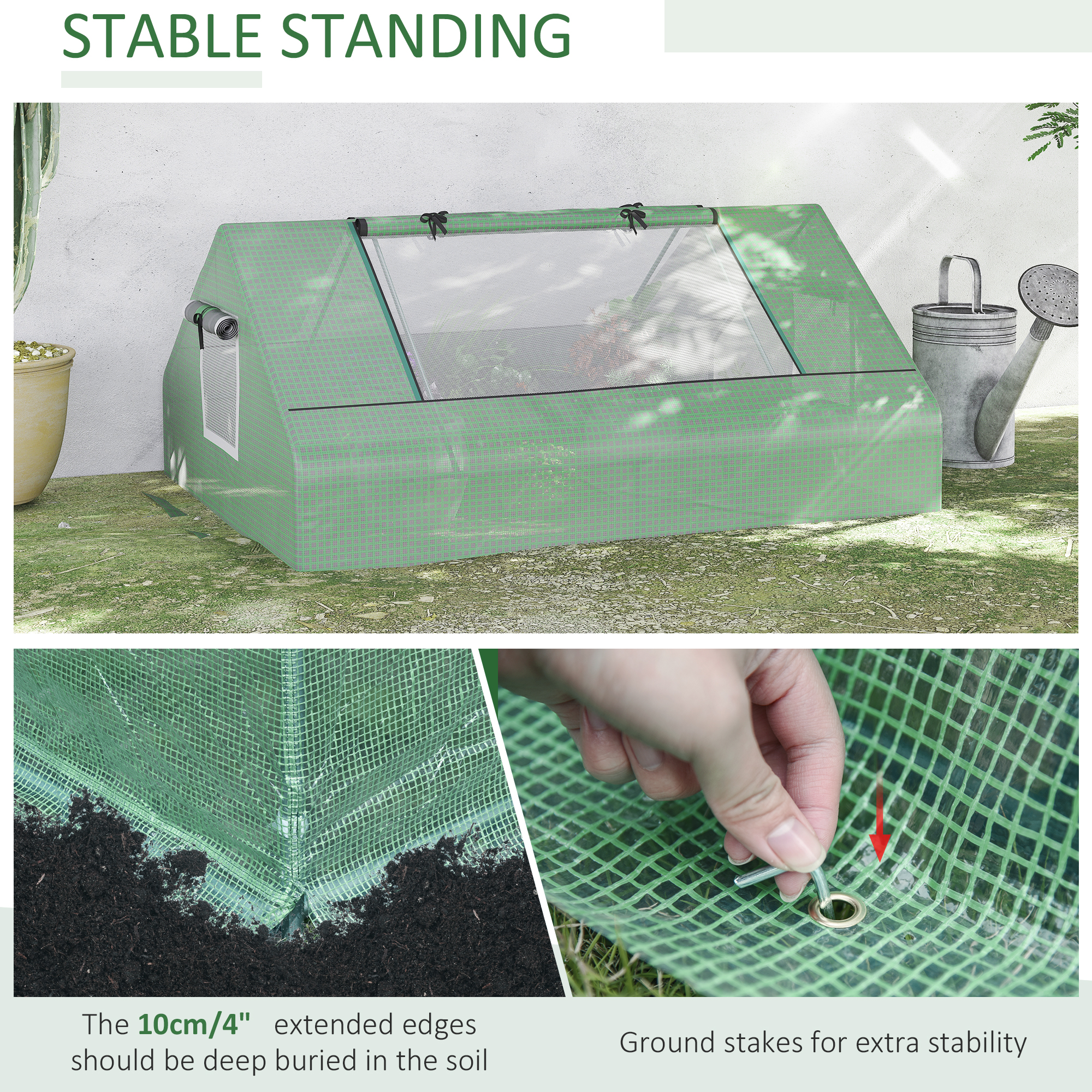 Outsunny Mini Greenhouse, Portable Garden Small Greenhouse with Zipped Windows and Door, 180 x 140 x 80cm, Dark Green 5
