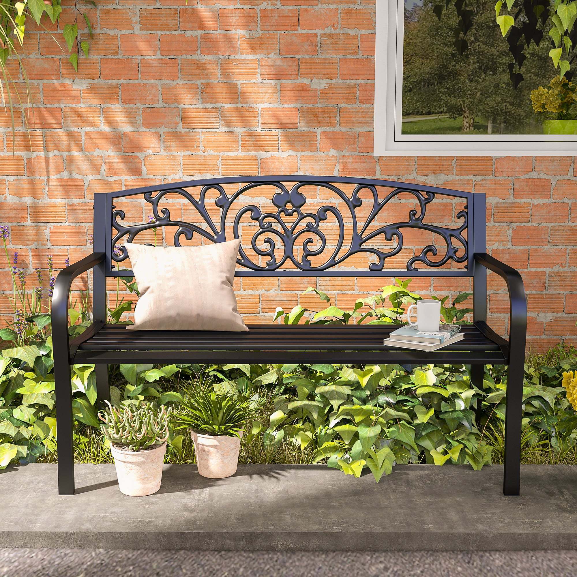 Metallist aiapink, lilleline, 2-kohaline, kandevõime 240 kg, teras, 127P x 60L x 87K cm, must