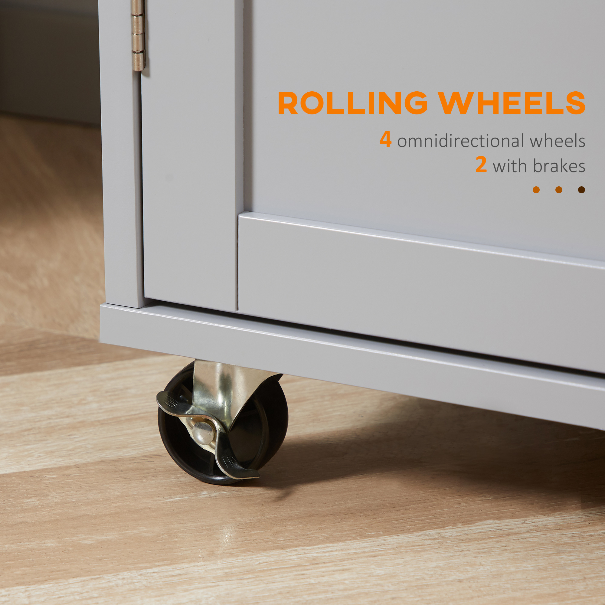 HOMCOM Rolling Kitchen Island on Wheels, Utility Serving Cart with Rubber Wood Top, Towel Rack, Hooks and Storage Drawers, Grey 5