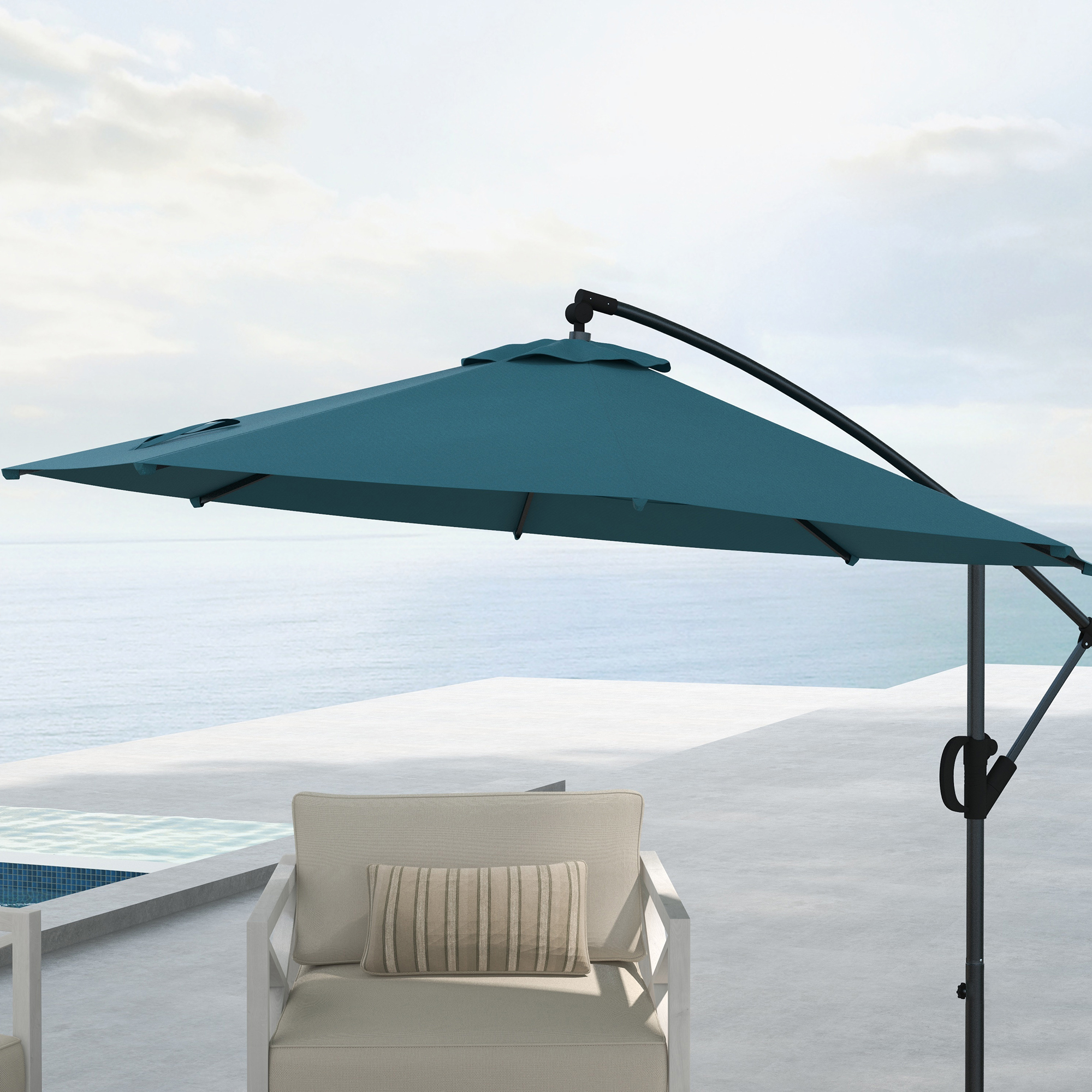 Outsunny 3m Offset Cantilever Parasol Umbrella, with Cross Base Blue 8