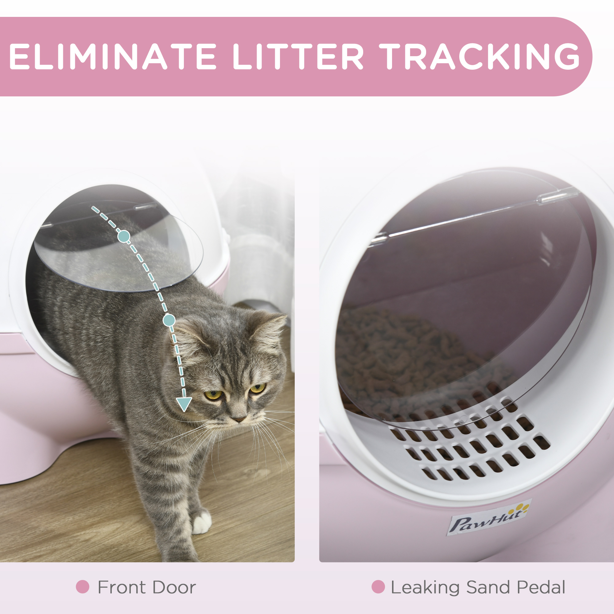 PawHut Large Cat Litter Box, with Scoop, Front Entrance, 53 x 51 x 48cm Pink 4