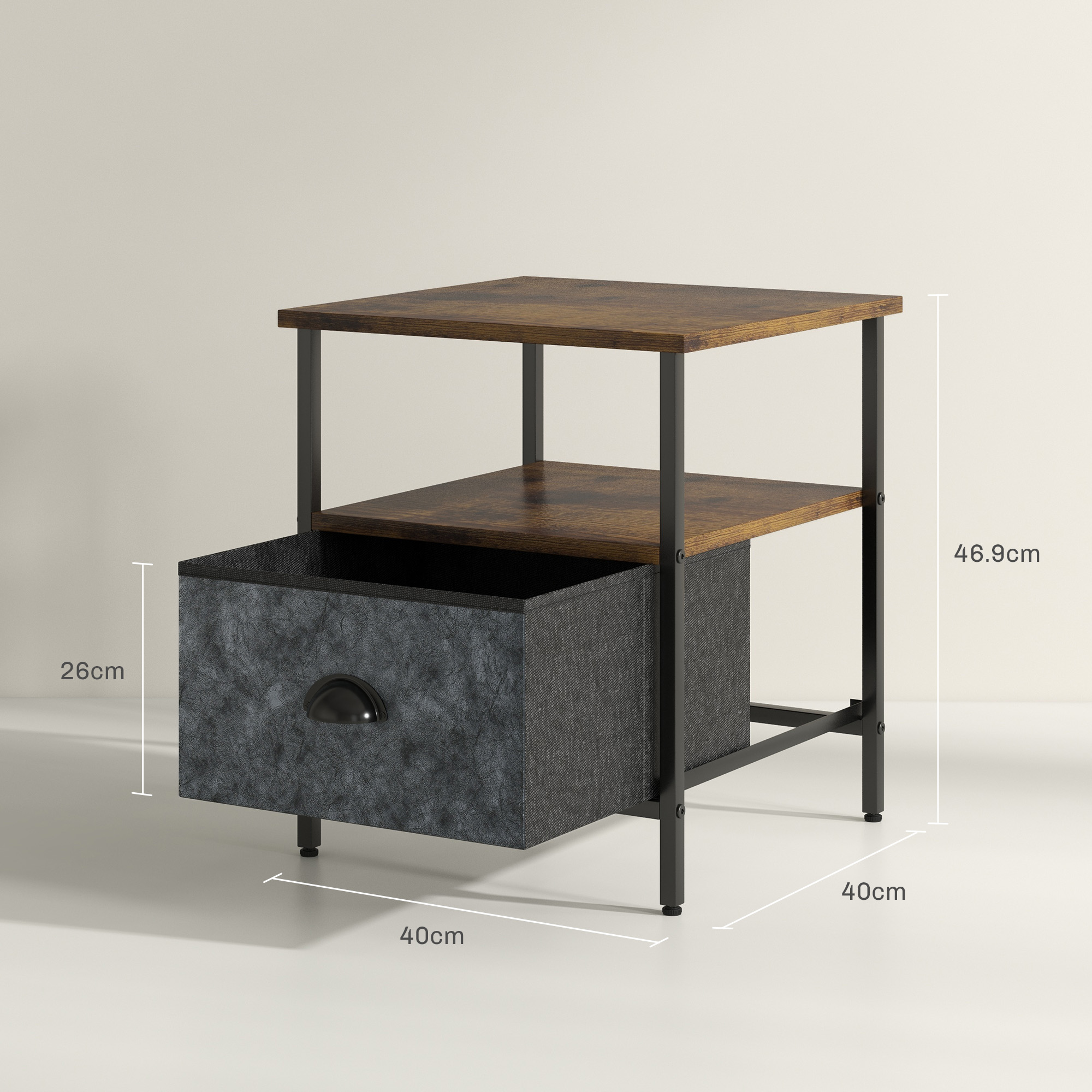 HOMCOM Set of 2 Bedside Table, Nightstand with Non-Woven Fabric Drawer, Side Table, End Table for Living room, Bedroom, Rustic Brown 3