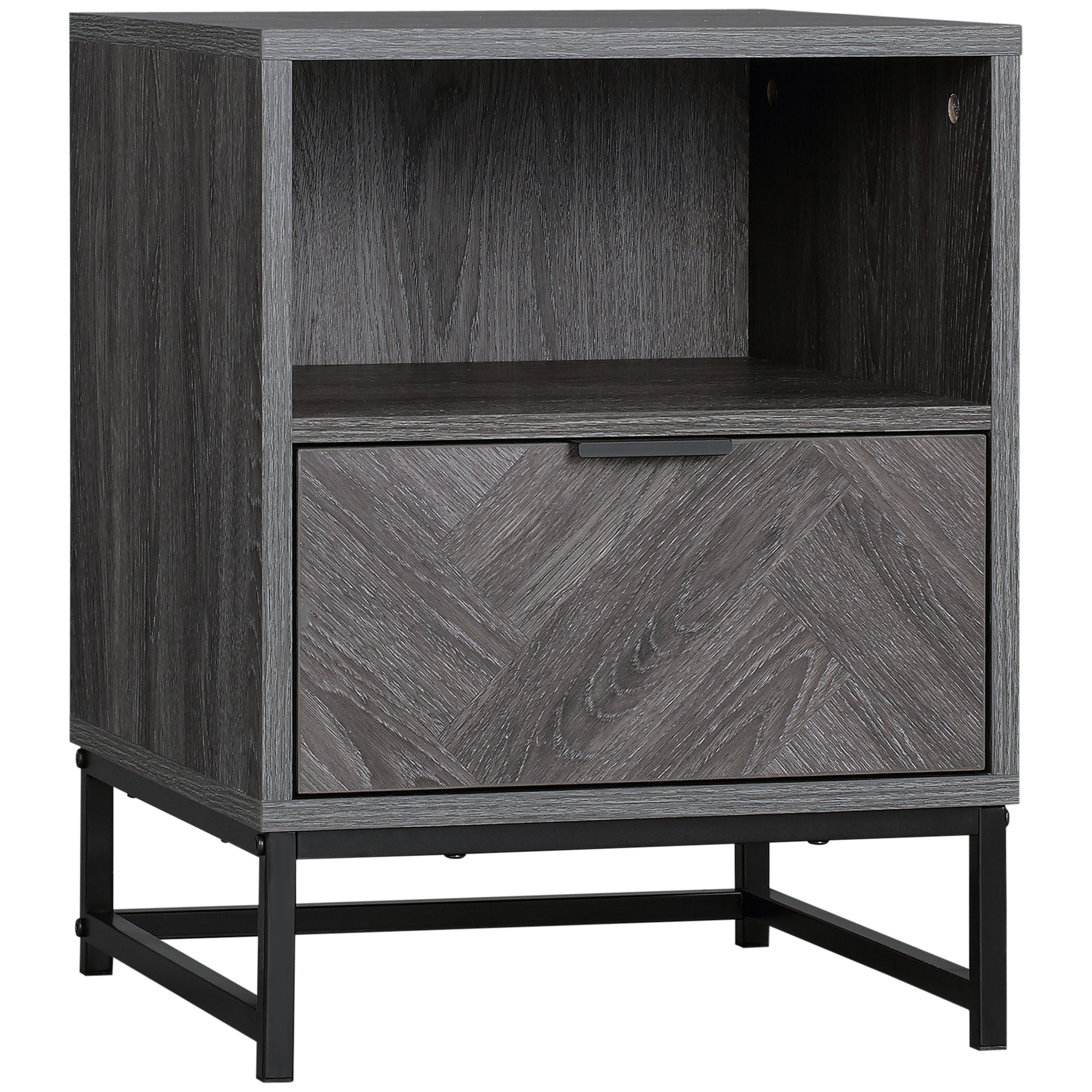 HOMCOM Mesita de Noche Estilo Moderno con 1 Cajón y Estante Abierto para Dormitorio Salón Oficina 40x40x52cm Gris Oscuro | Aosom España