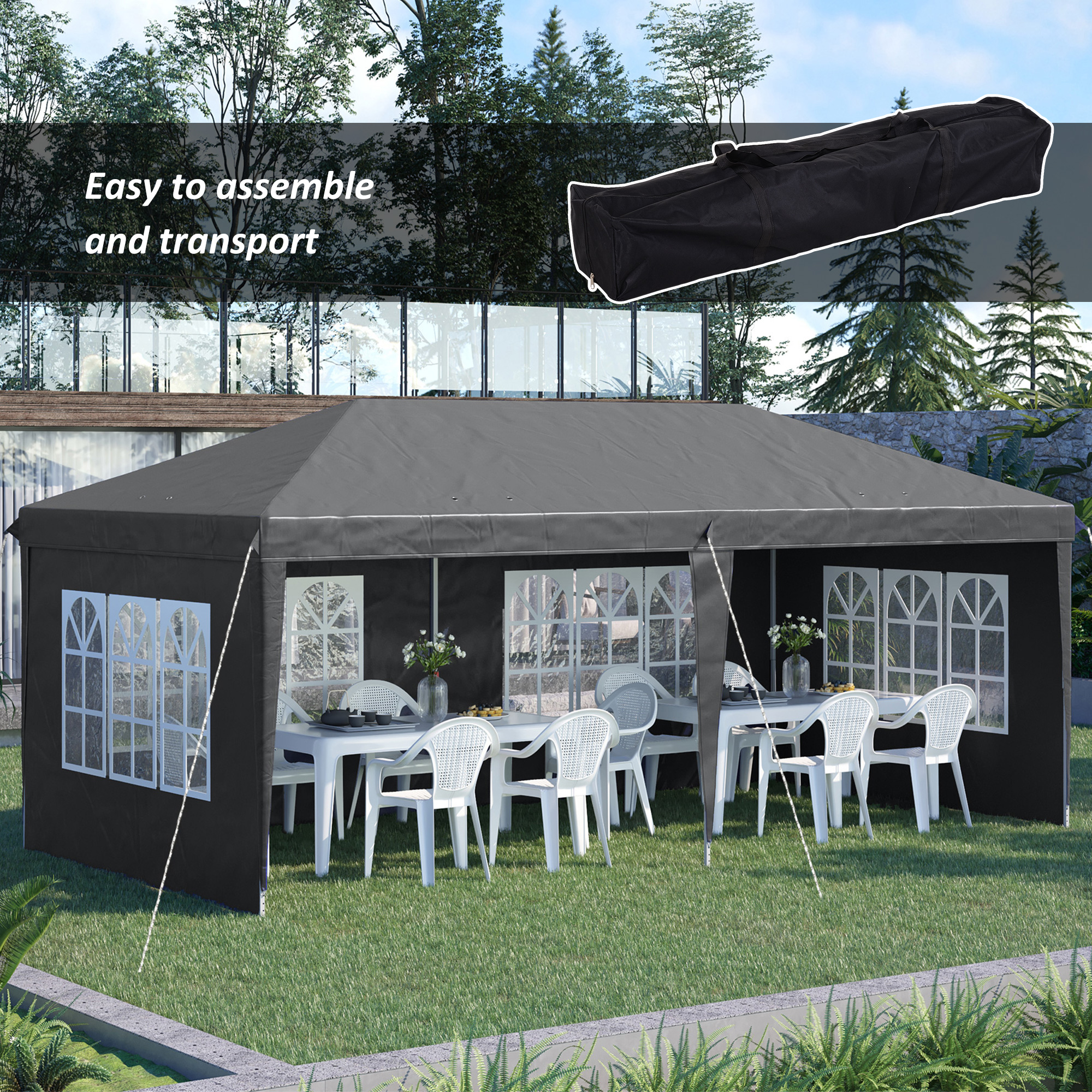Outsunny 3 x 6m Pop-Up Gazebo, with Removable Walls Grey 4