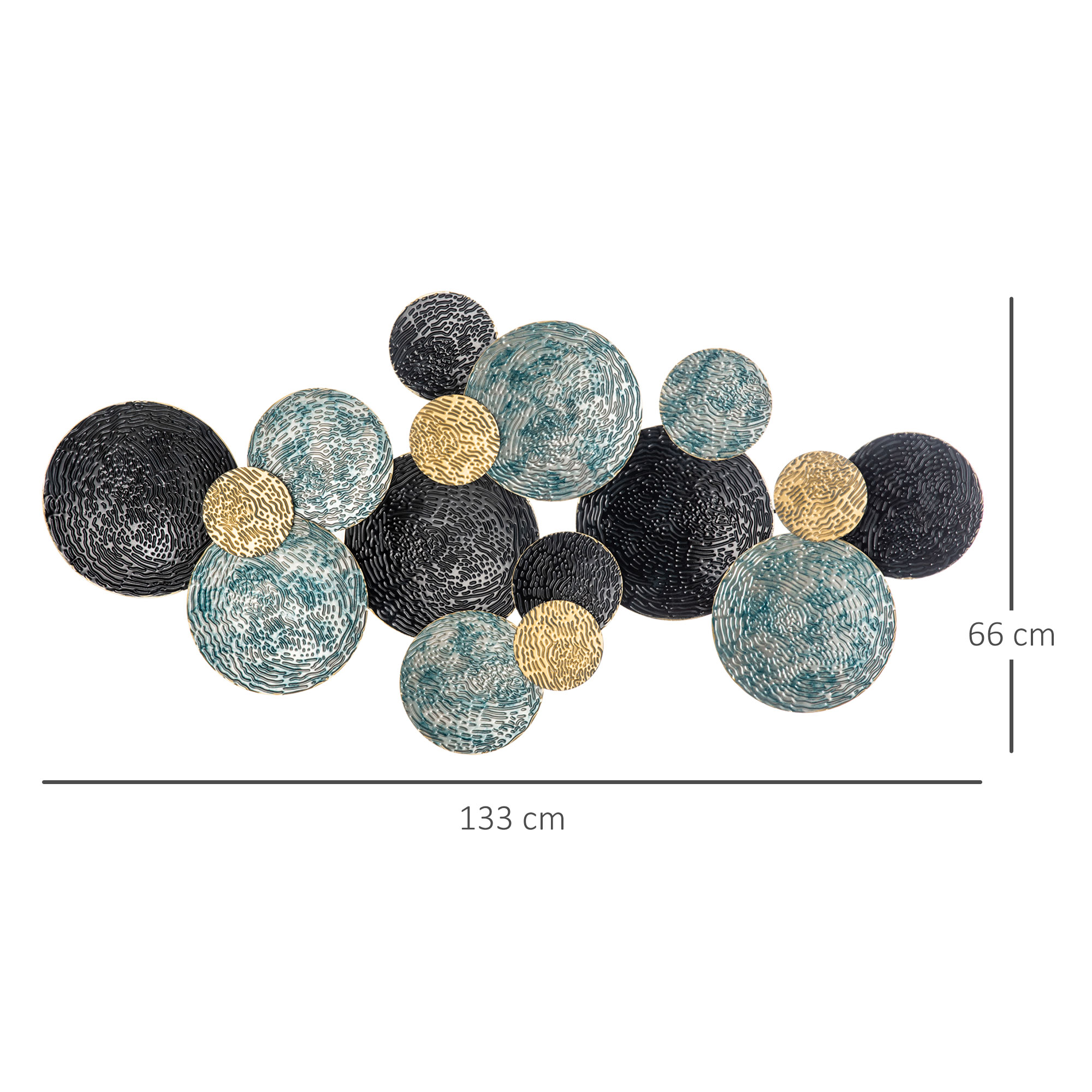 HOMCOM 3D Metal Wall Art Modern Circle Hanging Wall Sculptures Home Decor for Living Room Bedroom Dining Room, Blue Black Gold 3