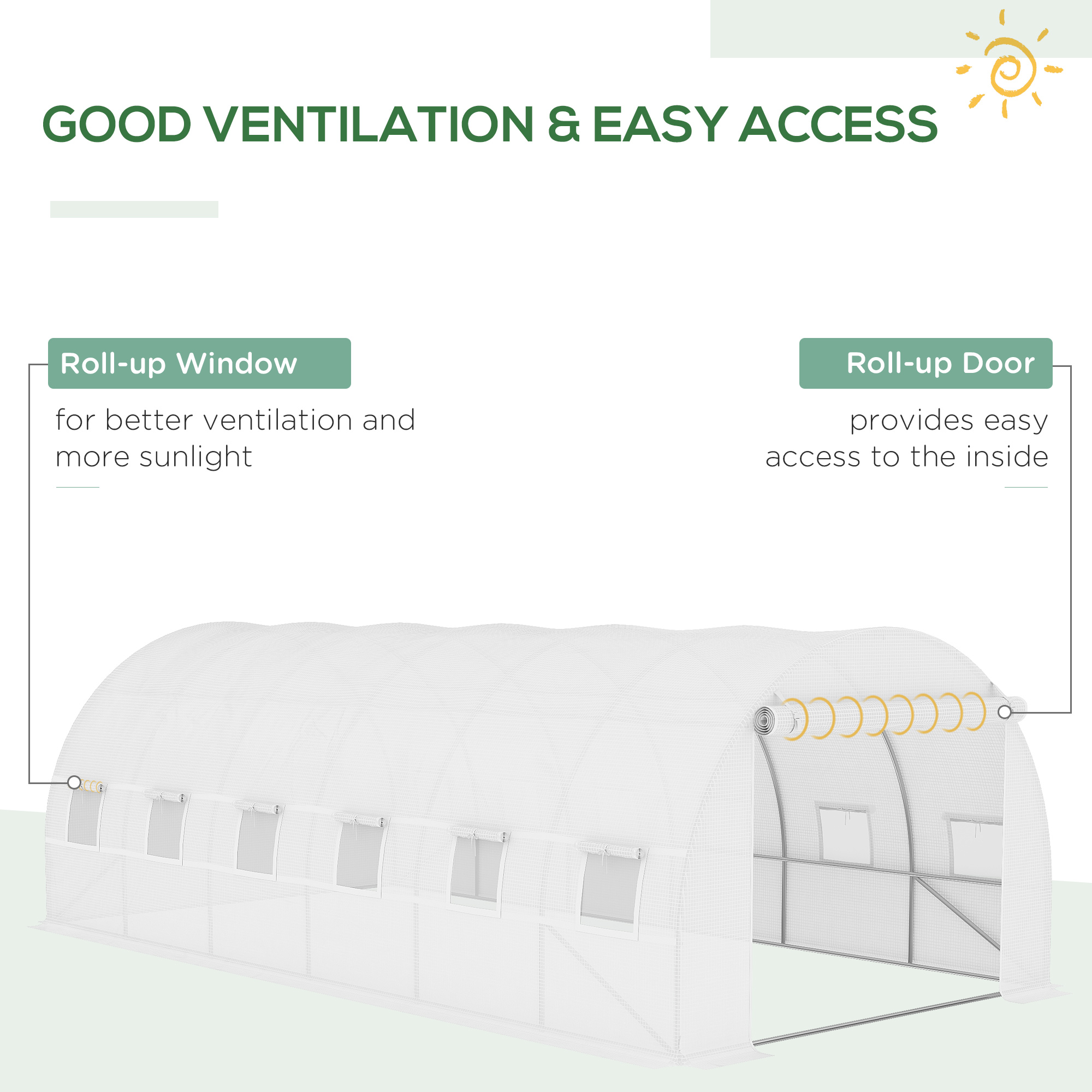 Outsunny Greenhouse Replacement Cover ONLY Winter Garden Plant PE Cover with Roll-up Windows Door, 6 x 3 x 2m White 4