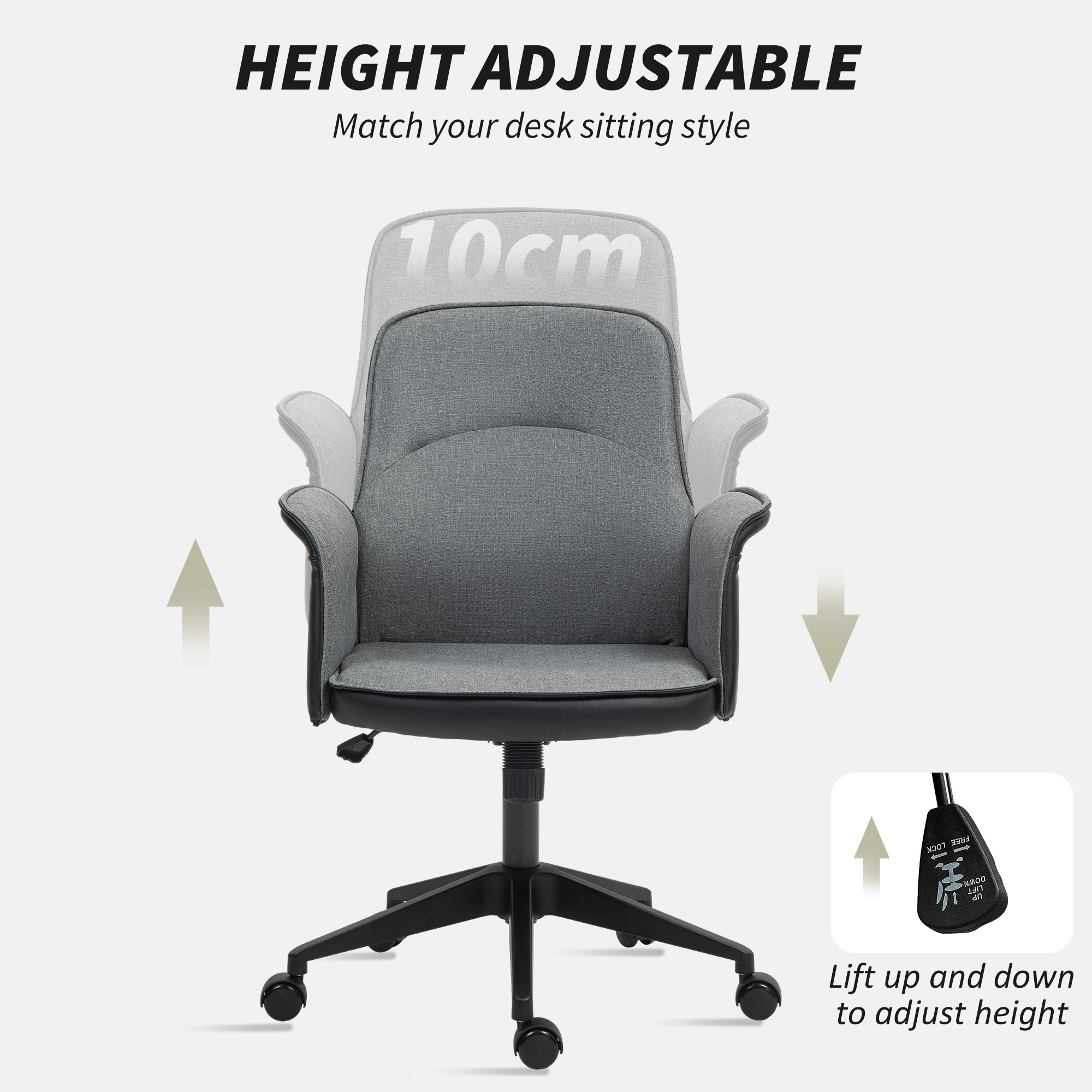 HOMCOM Linen and Faux Leather Mix Office Chair Grey 6