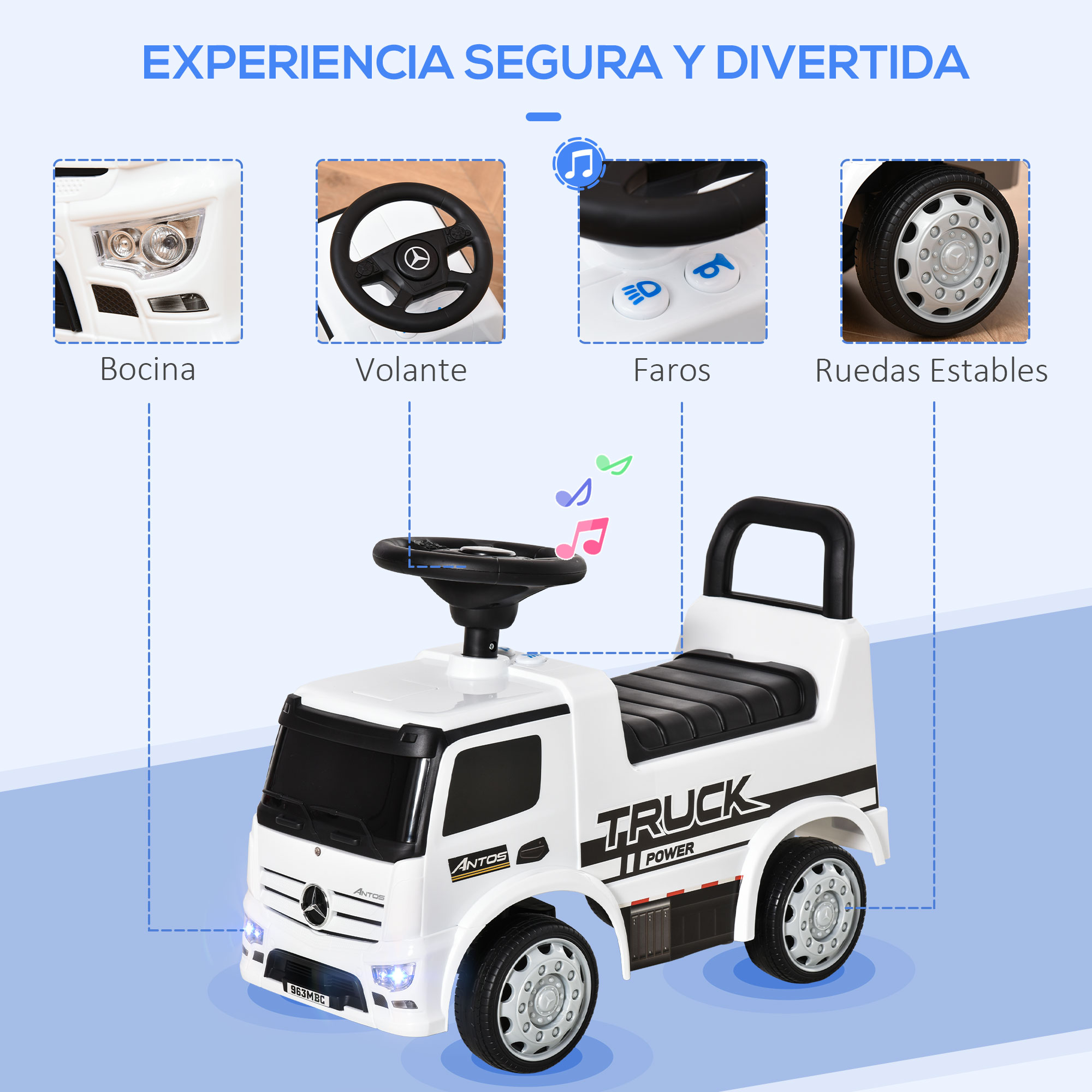 AIYAPLAY Correpasillos para Bebés de 12 a 36 Meses Coche sin Pedales con Bocina Compartimento de Almacenaje y Volante para Interior y Exterior 58x27x35 cm Crema