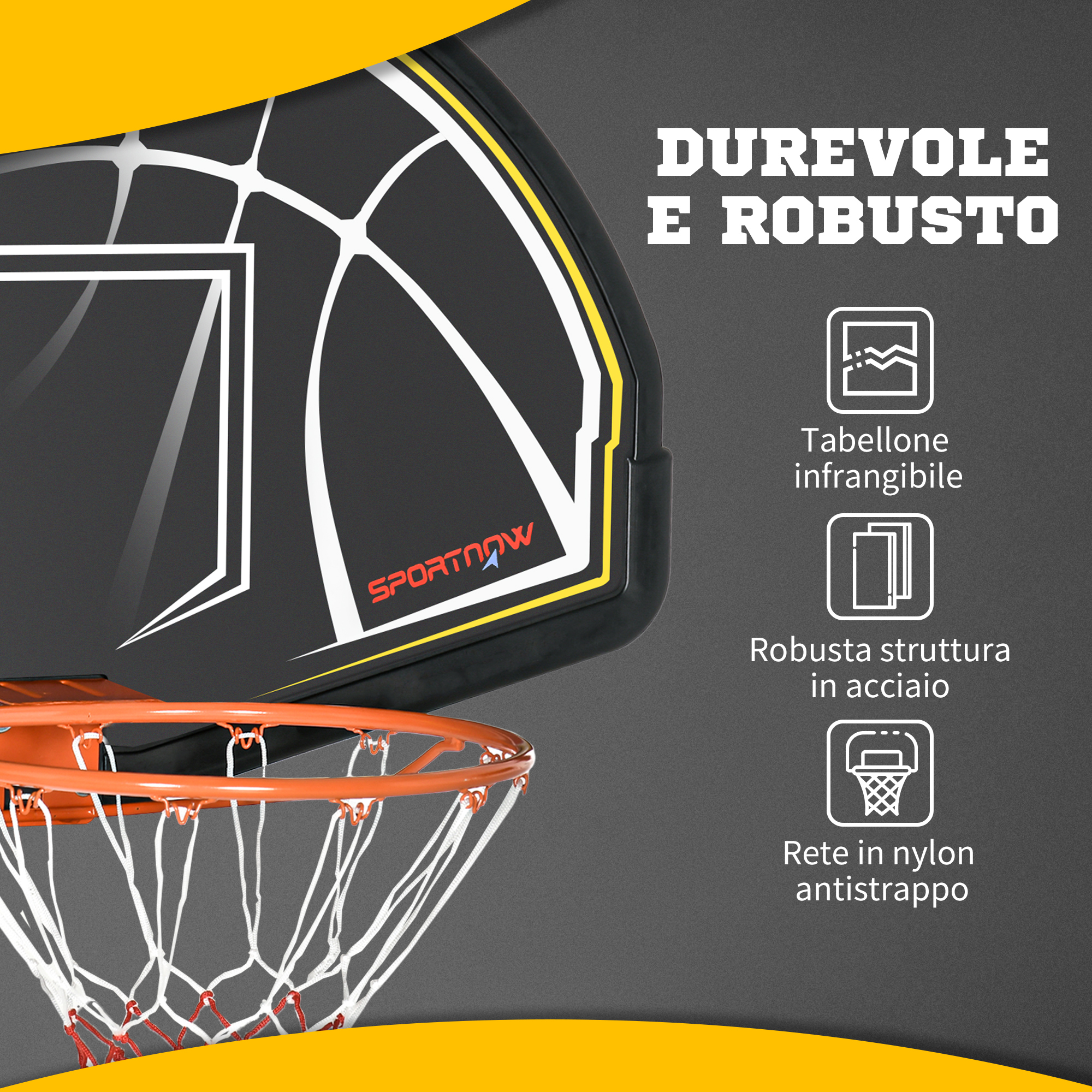 SPORTNOW Canestro Basket ad Altezza Regolabile in Acciaio PE Nero