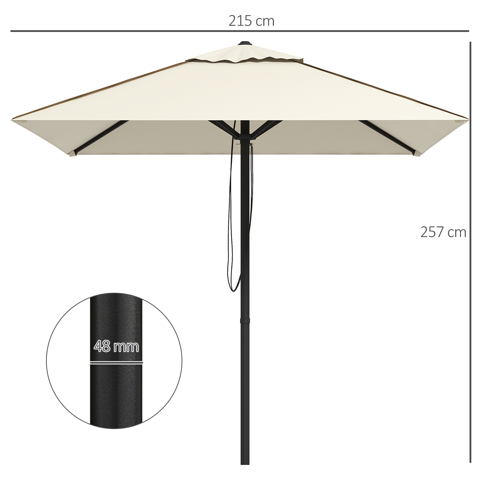 Outsunny 215cm Square Canopy Parasol, with Contrast Piping Beige/Brown 3