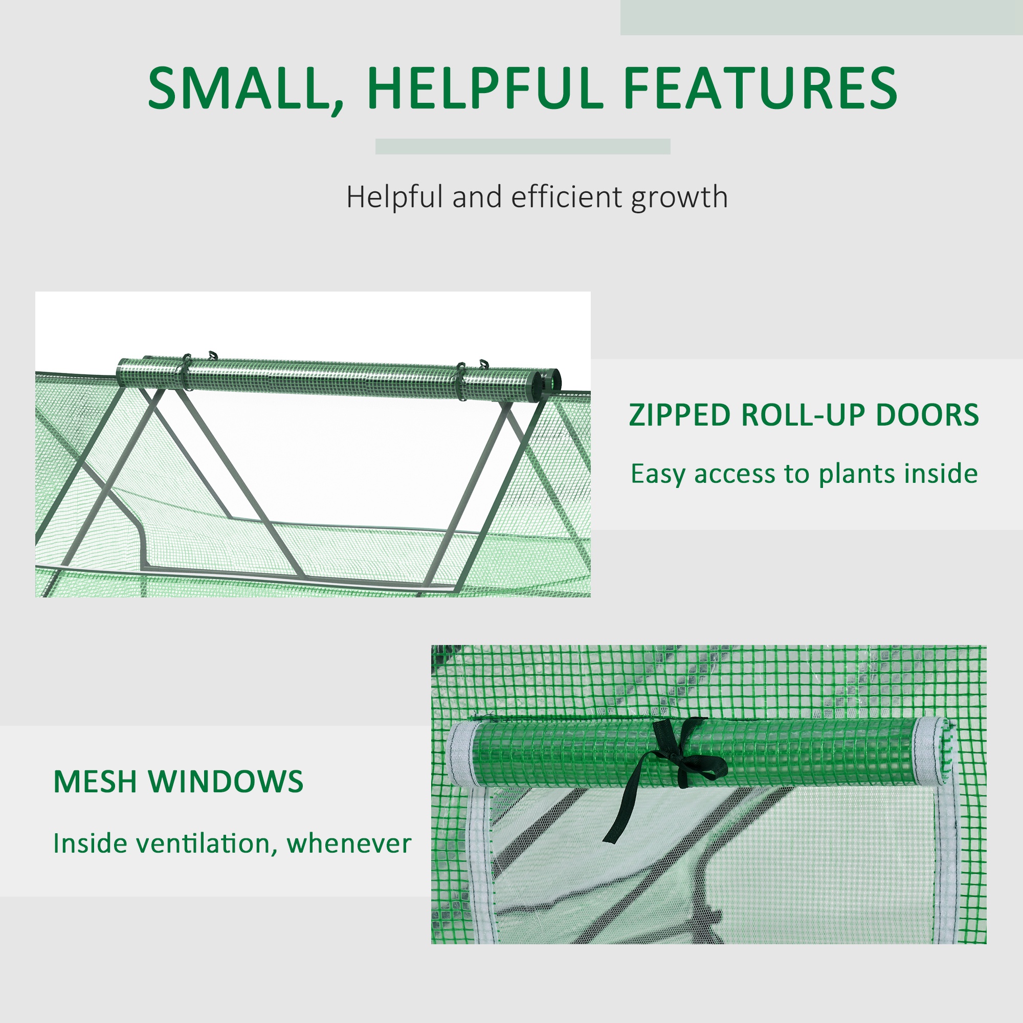 Outsunny Mini Greenhouse, Portable Garden Small Greenhouse with Zipped Windows and Door, 180 x 140 x 80cm, Dark Green 3