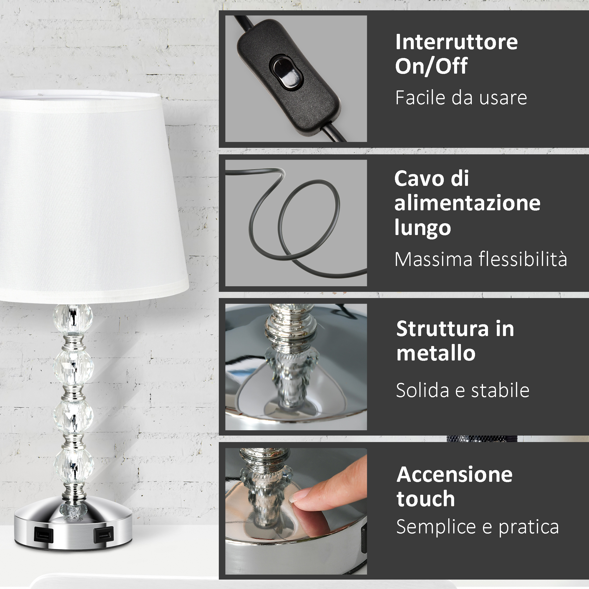 Trio Lighting Taba lampada da tavolo base ceramica argento con paralume bianco e argento h.33cm Moderno E14