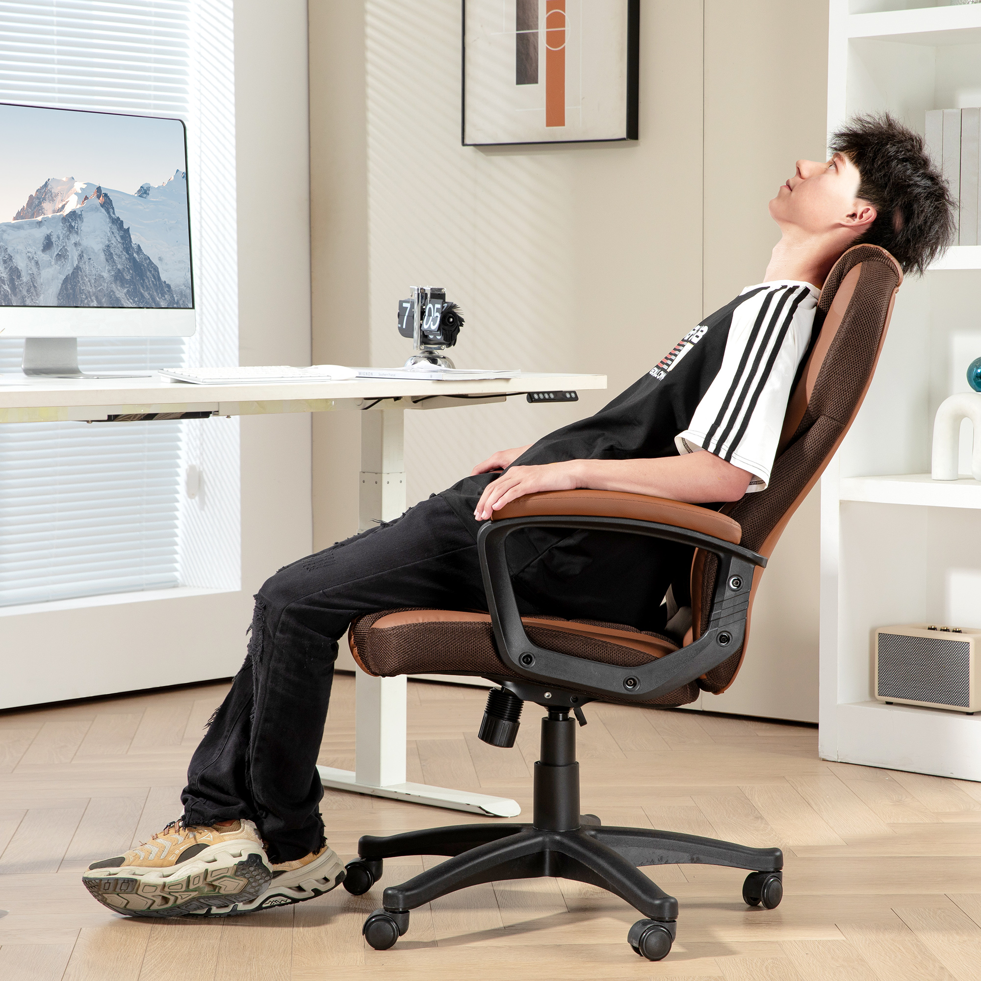 HOMCOM Faux Leather Office Chair Brown 7