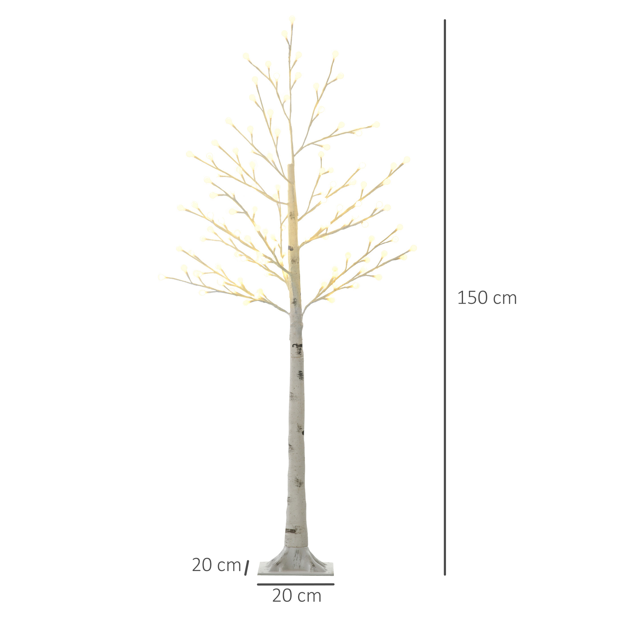Kunstlik kasepuu 120 LED-tulega, 3 heledusastet, kokkupandavad oksad, IP44, 150 cm, valge
