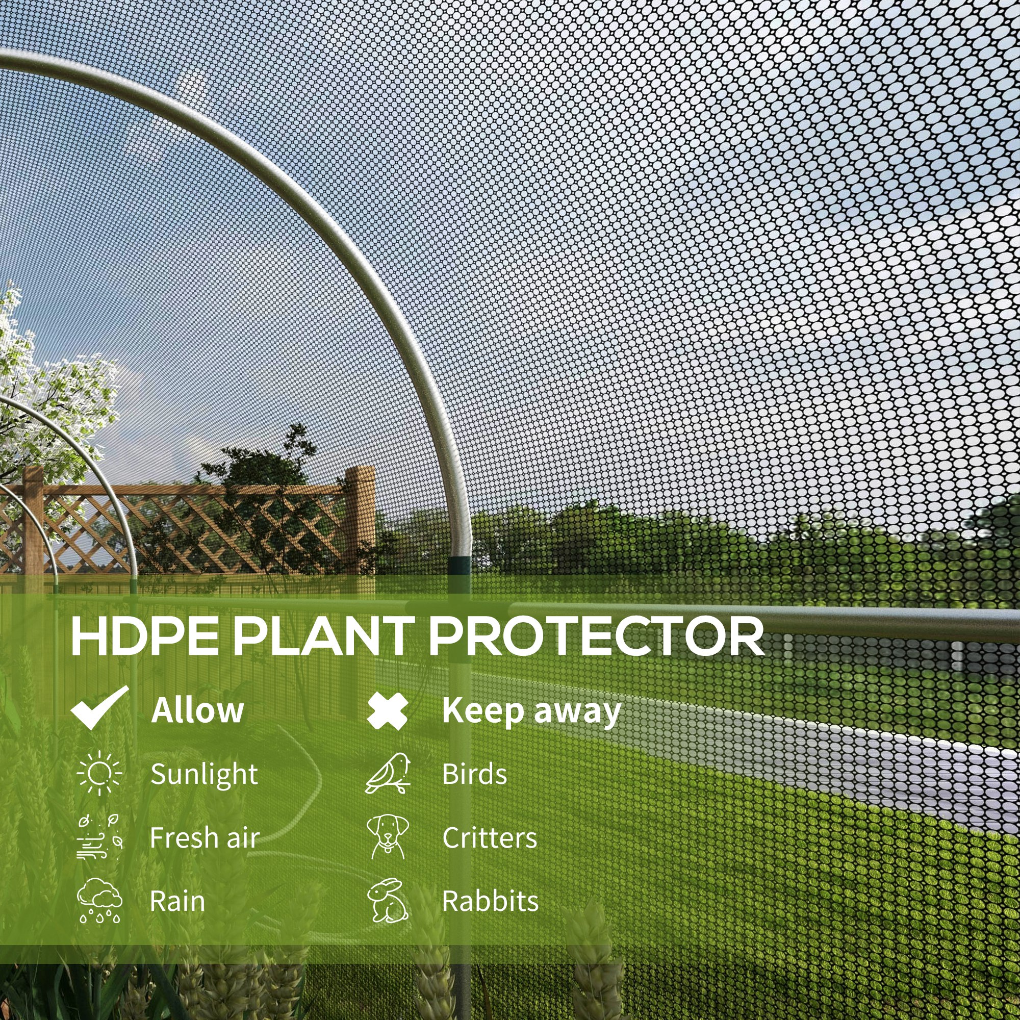 Outsunny 360 x 120cm Galvanised Steel Fruit Cage, Plant Protection Tent with Zipped Door, Black 4