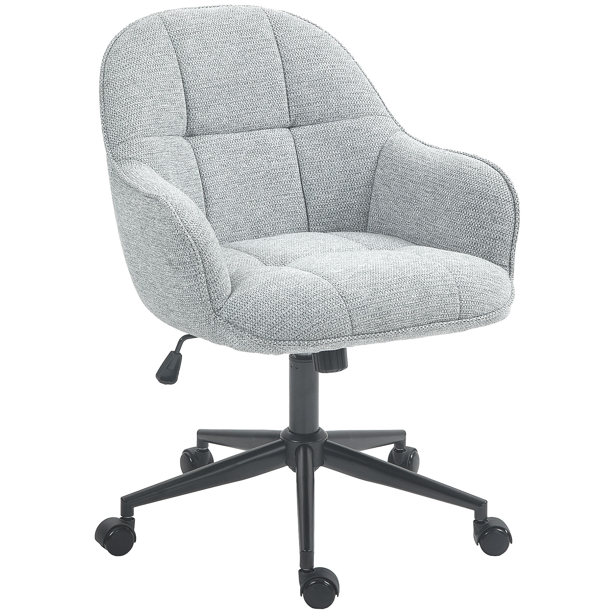 HOMCOM Fauteuil chaise de bureau dossier assise capitonnée hauteur réglable pivotant 360° piètement noir revêtement tissu gris