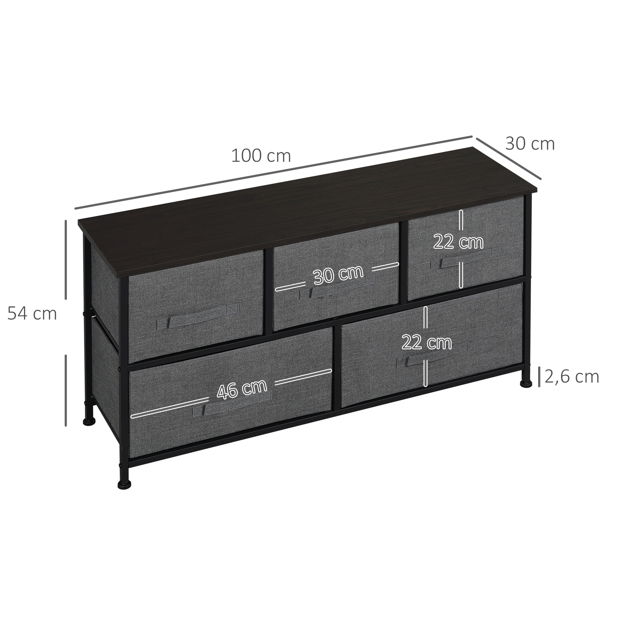 HOMCOM Chest of Five Fabric Drawers Grey 3