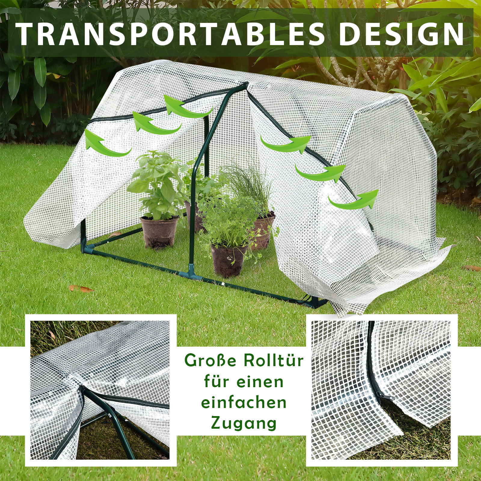 Minikasvuhoone, ilmastikukindel, kergesti transporditav, 99 cm x 71 cm x 60 cm, tunnelkast, roheline