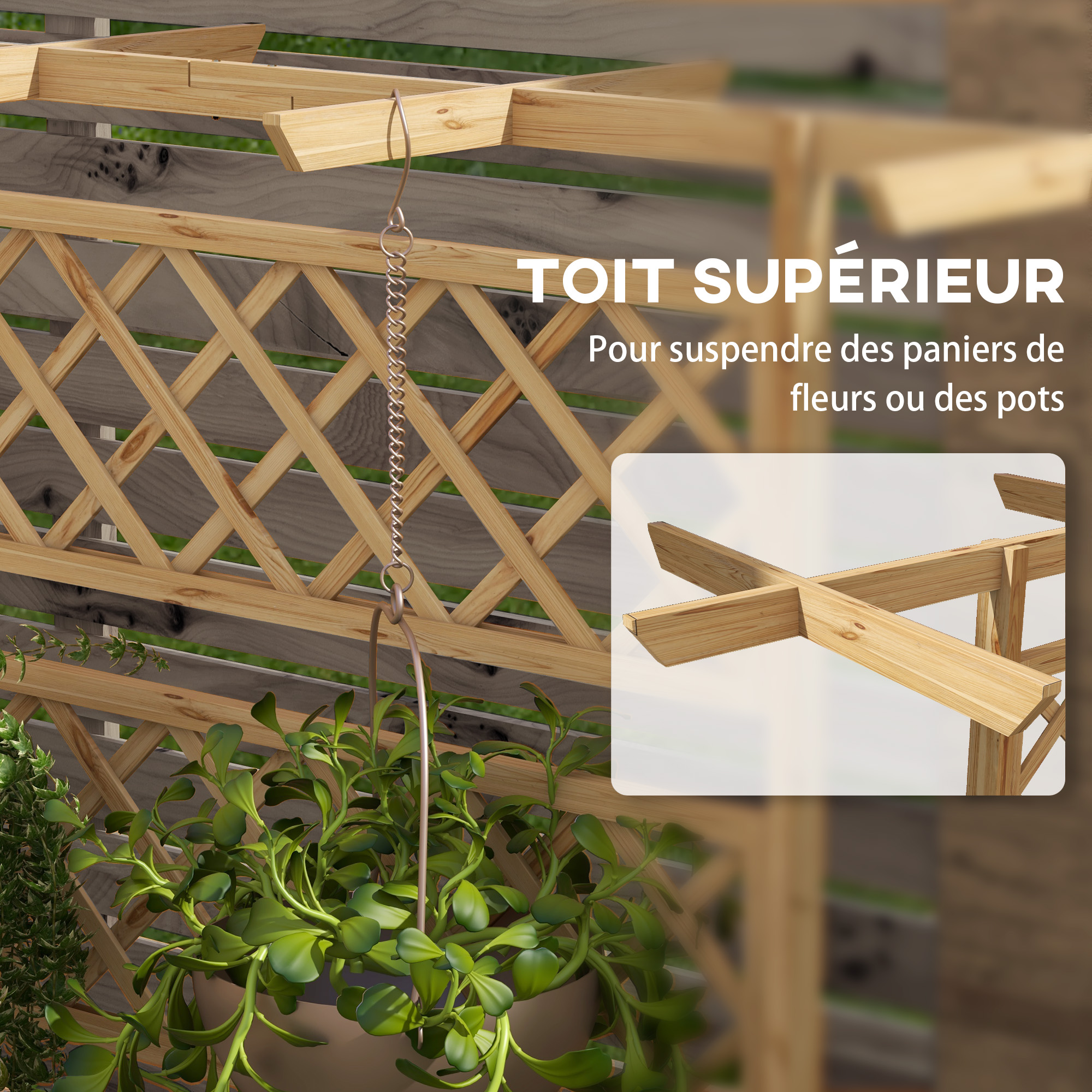 Jardinière Surélevée En Bois Avec Treillis Outsunny - 90x45x183 Cm - Pour Plantes Grimpantes, Légumes, Herbes - Avec Toit Et Trous De Drainage