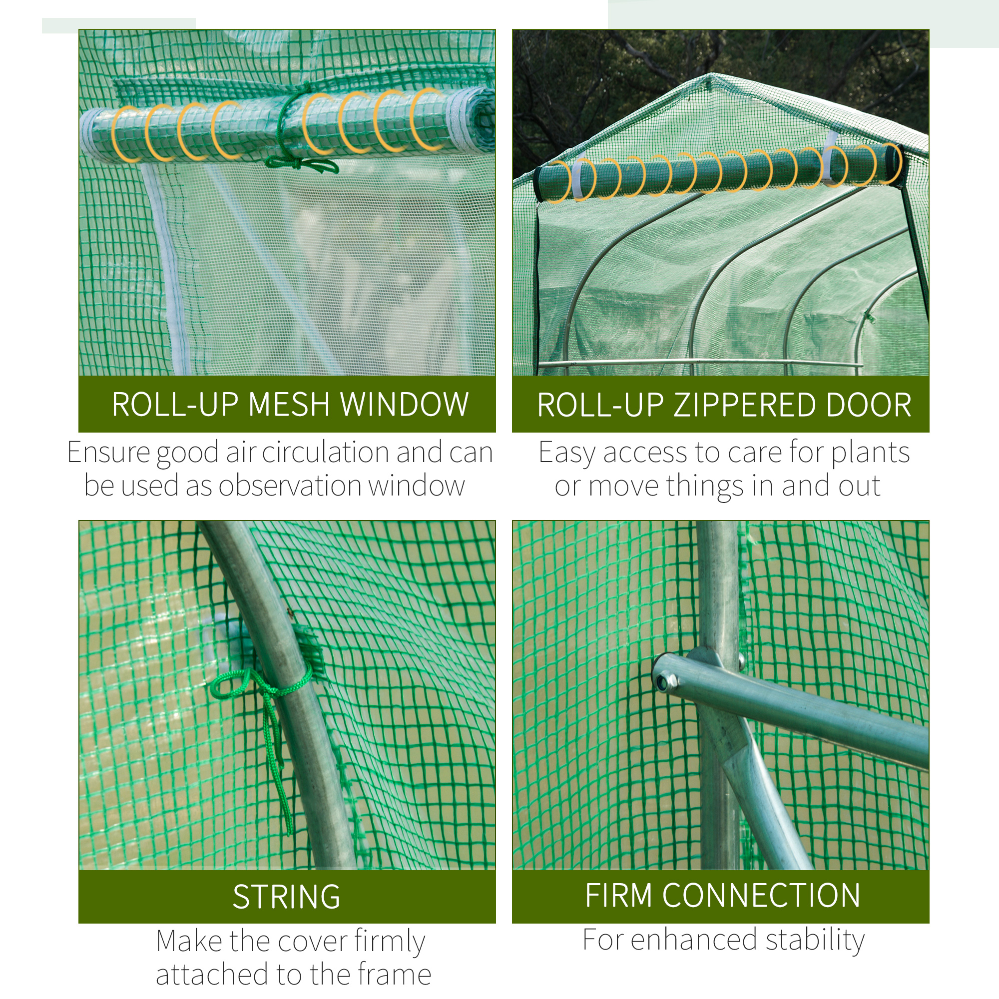 Outsunny Polytunnel Greenhouse with Windows and Door, Walk in Greenhouse for Garden, Backyard (4 x 2 M) 6