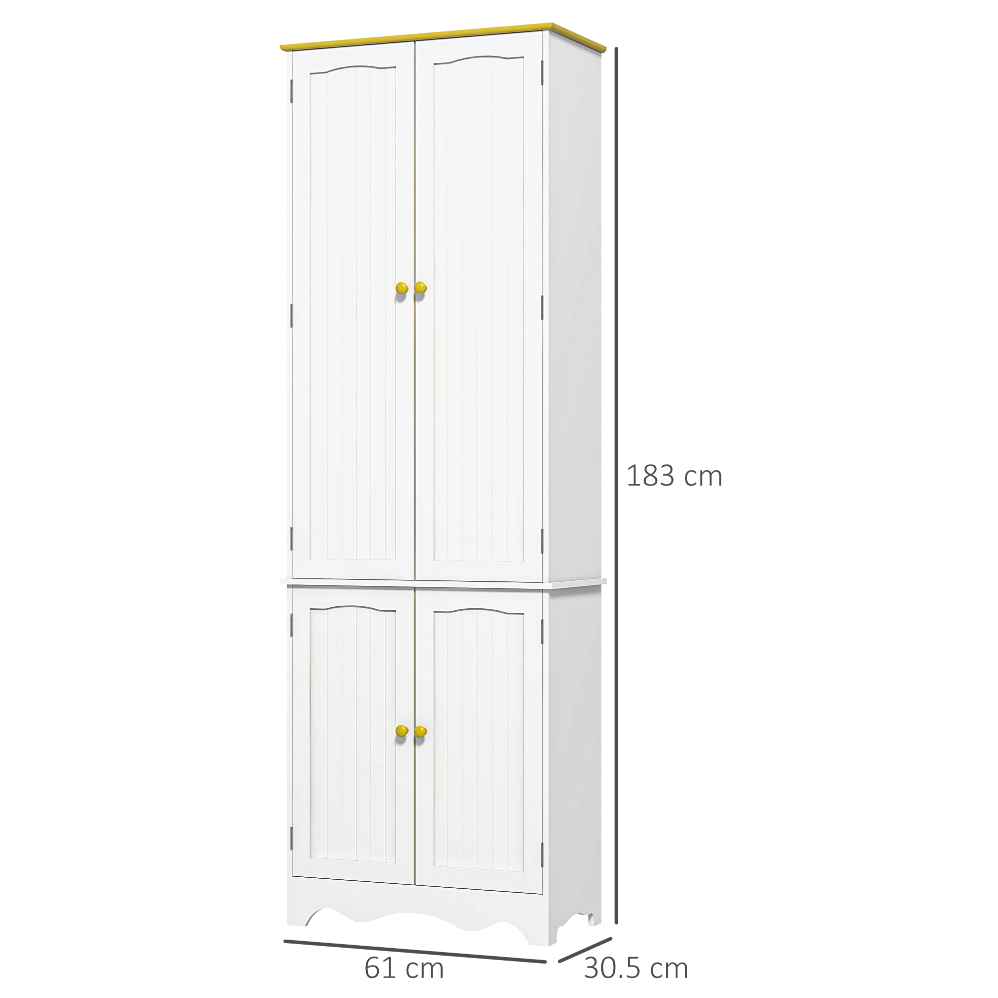 HOMCOM Freestanding 4-Door Kitchen Cupboard, Storage Cabinet Organizer with 4 Shelves, White 3