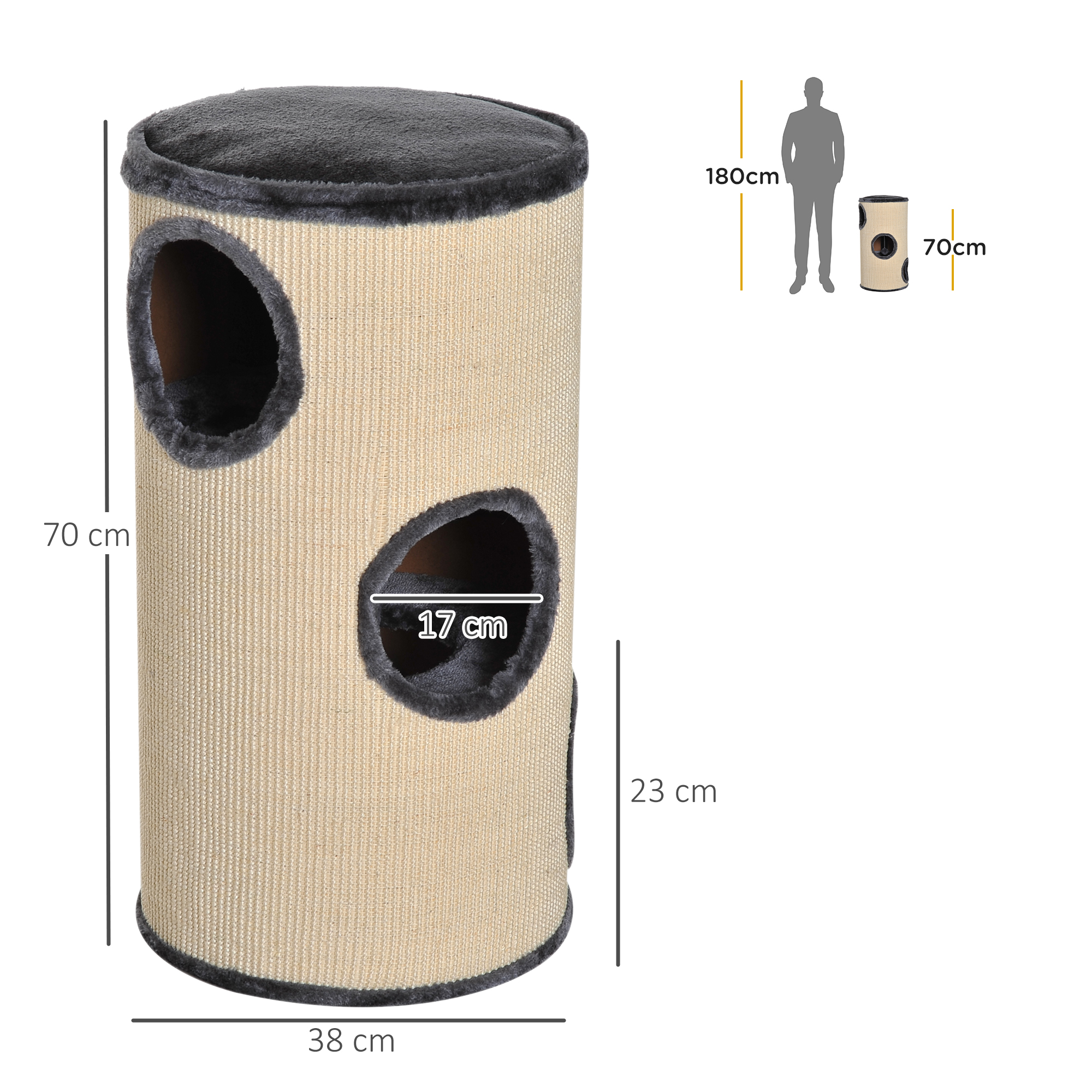 PawHut 70cm Height Cat Post Tree Scratching Barrel Sisal Activity Center Condo Kitten Bed Scratcher Climbing Climber Play House for Indoor Cats 3