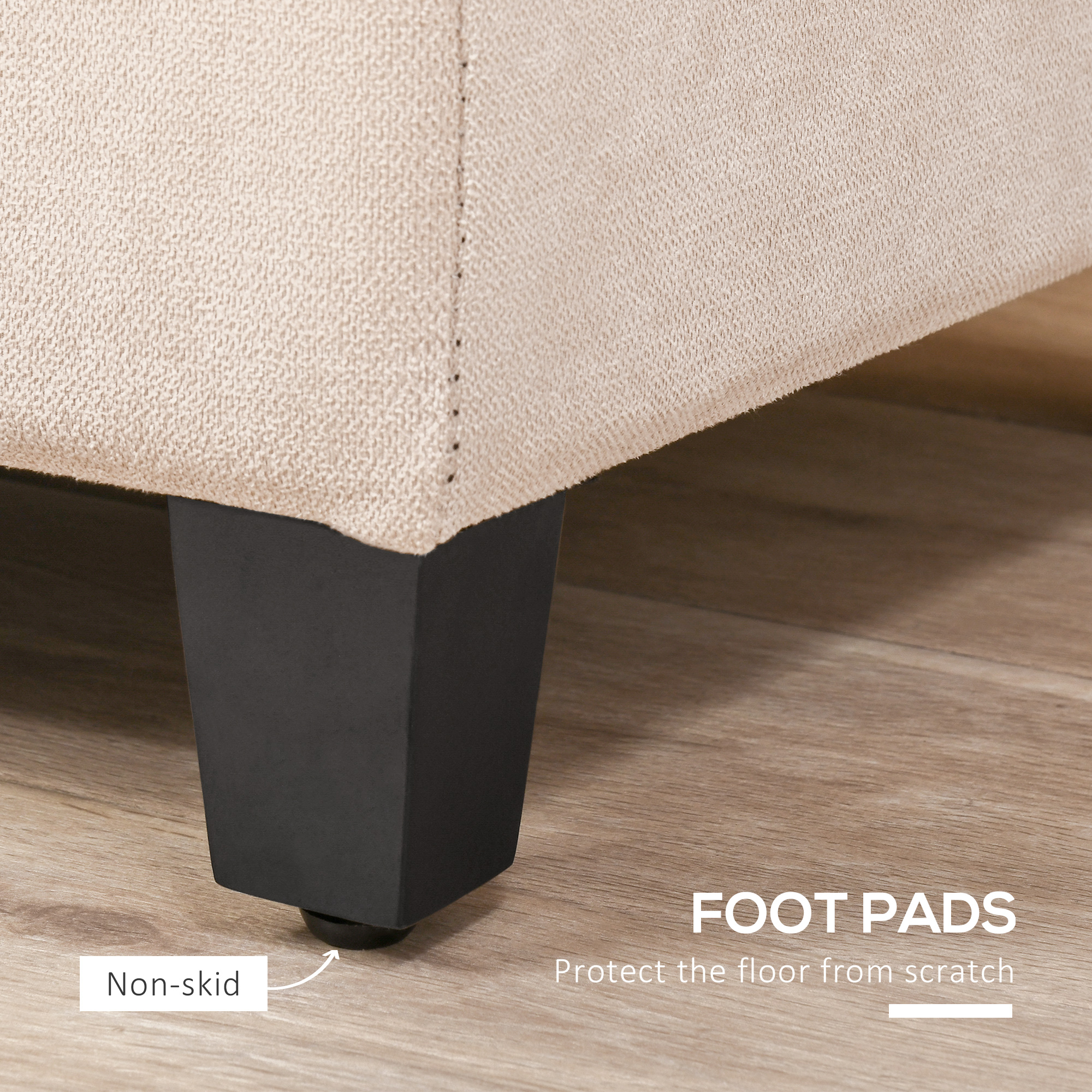 HOMCOM Linen Storage Ottoman, End of Bed Bench, Padded Footrest Seat with Tufting Design, Hinged Lid and Wood Frame 125L x 49W x 41.5H cm Beige 7