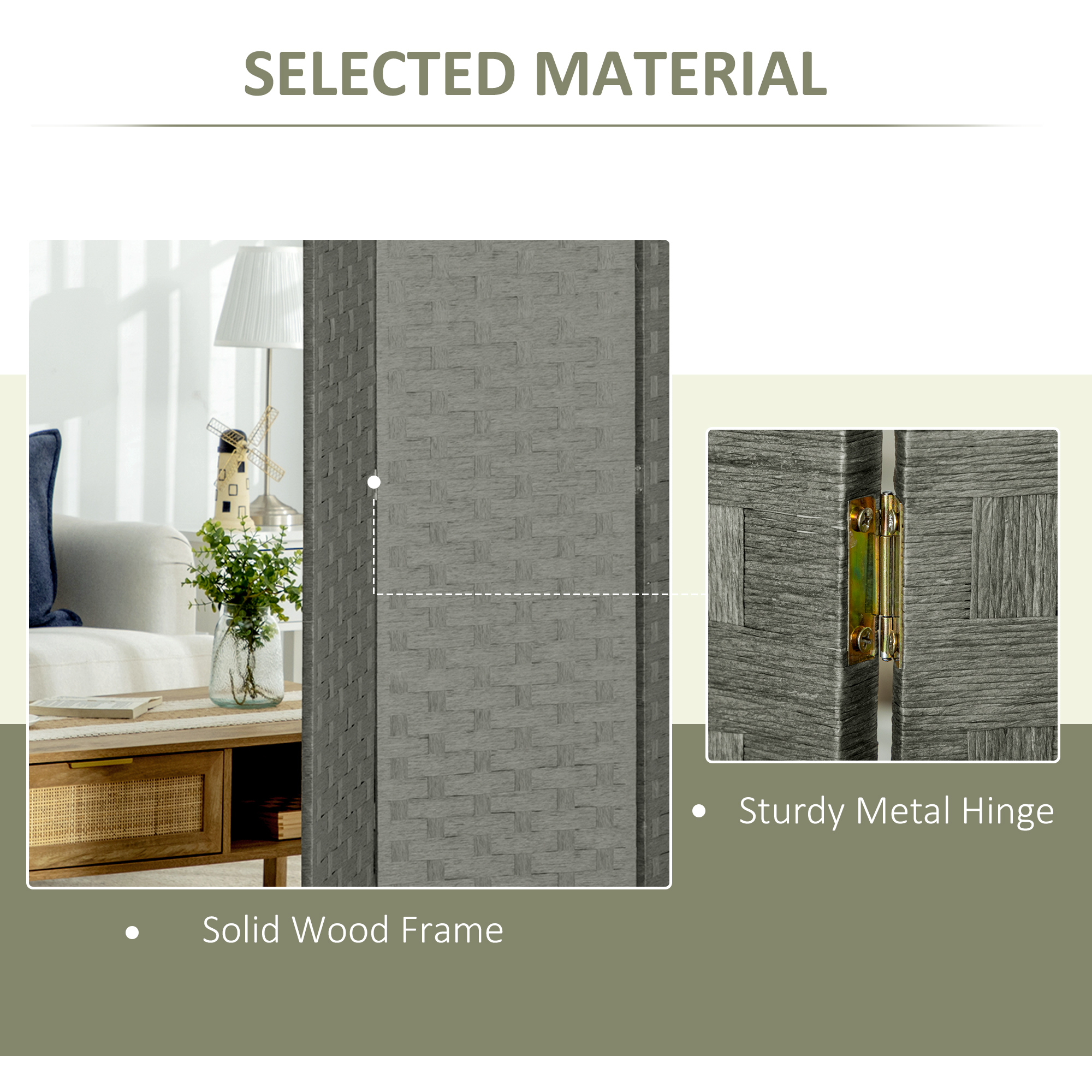 HOMCOM 4-Panel Room Dividers, Wave Fibre Freestanding Folding Privacy Screen Panels, Partition Wall Divider for Indoor Bedroom Office, 170 cm, Grey 5