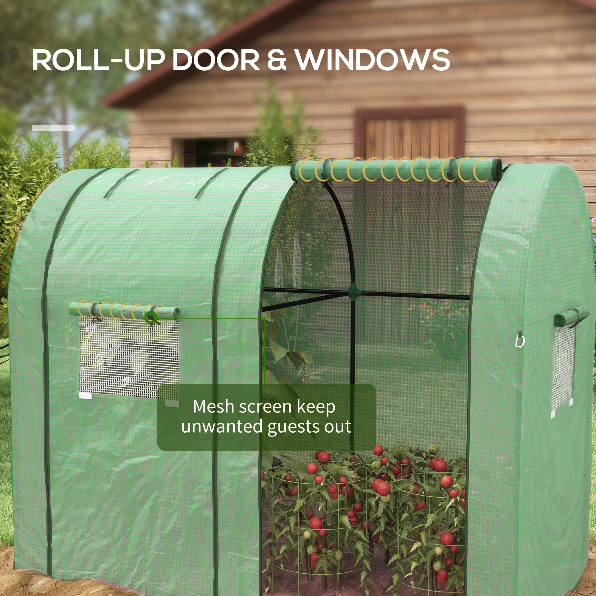 Outsunny Tomato Greenhouse, Garden Growhouse with 2 Roll-up Doors and 4 Mesh Windows, Portable Indoor Outdoor Green House, 185 x 94 x 150cm, Green 6