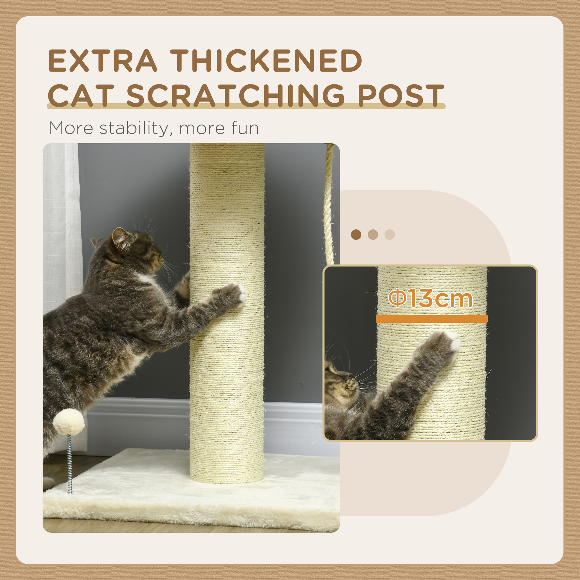 PawHut Cat Tree, with Sisal Wrapped Scratching Post Cream 7