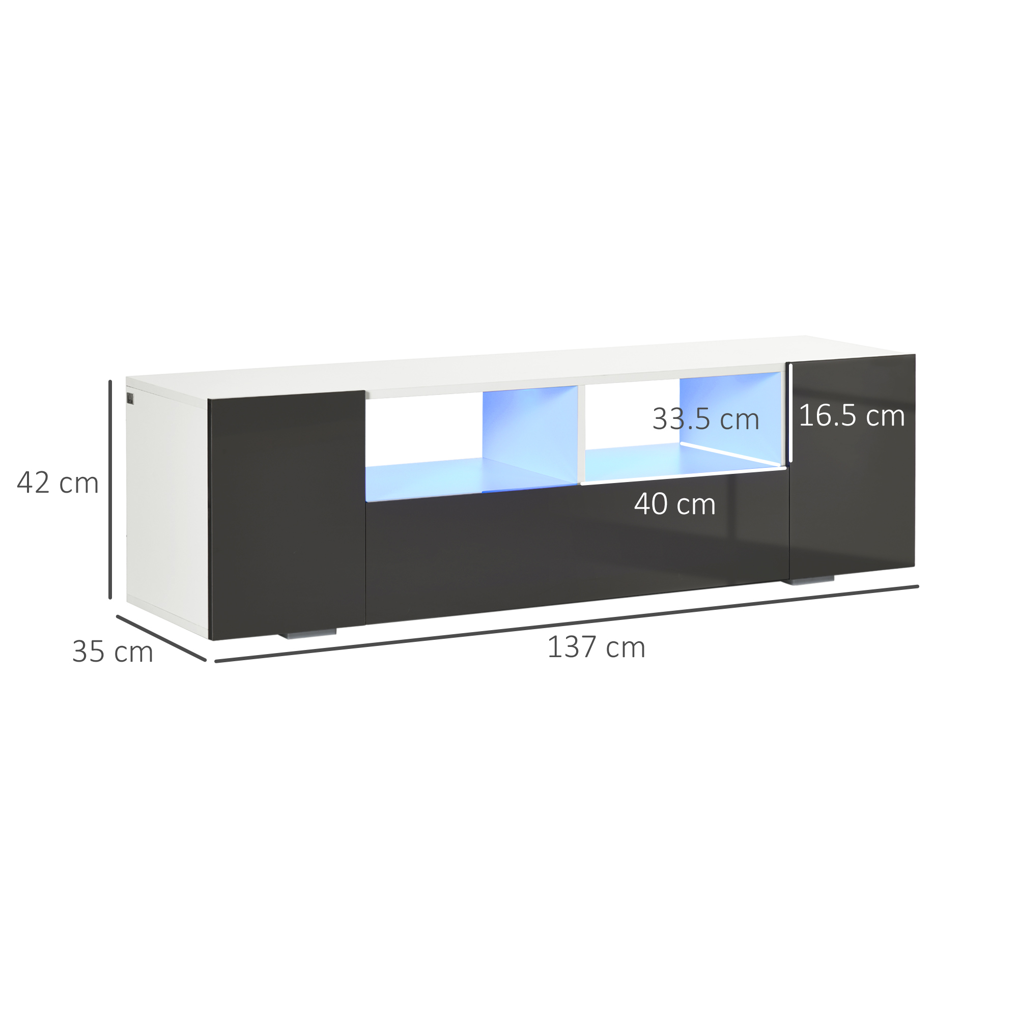 HOMCOM 16 LED Light TV Stand, with Storage High Gloss Grey 3