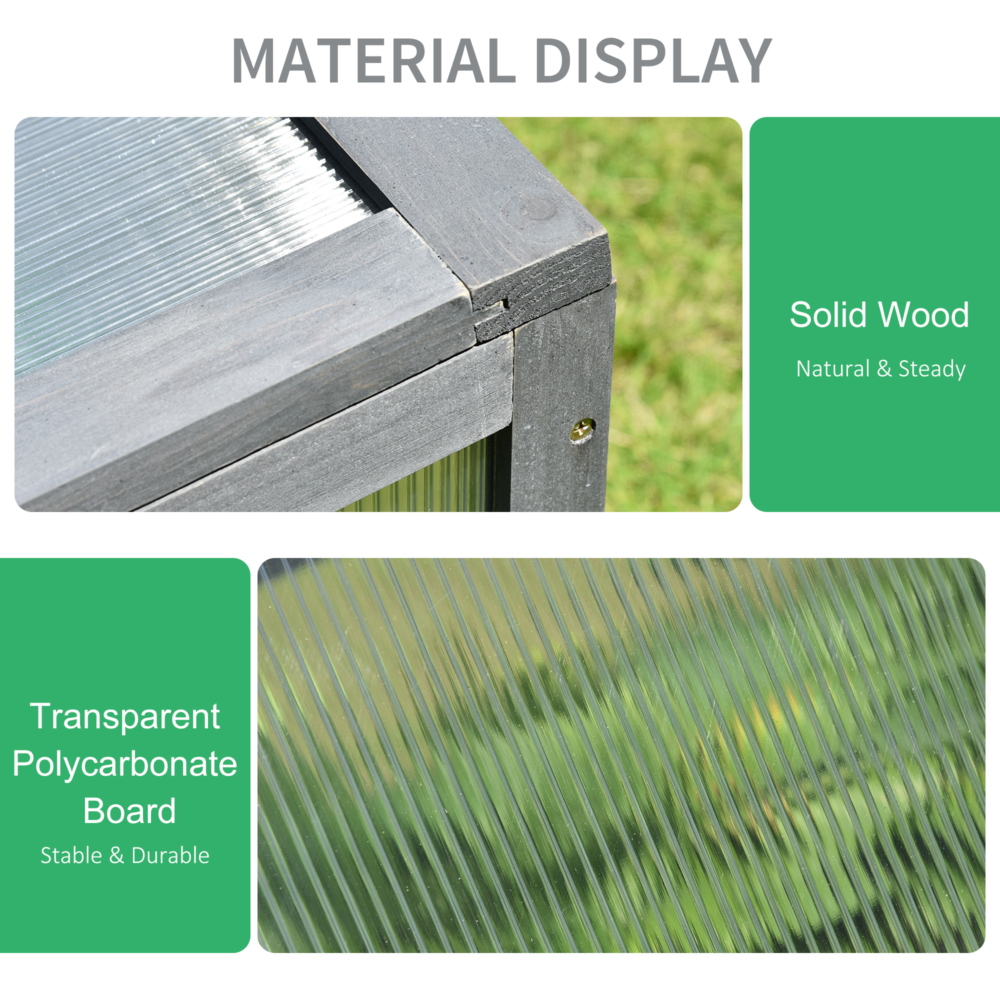 Outsunny Wooden Cold Frame, Small Polycarbonate Greenhouse for Plants with Openable & Tilted Top Cover, Grey, 100 x 65 x 40cm 6