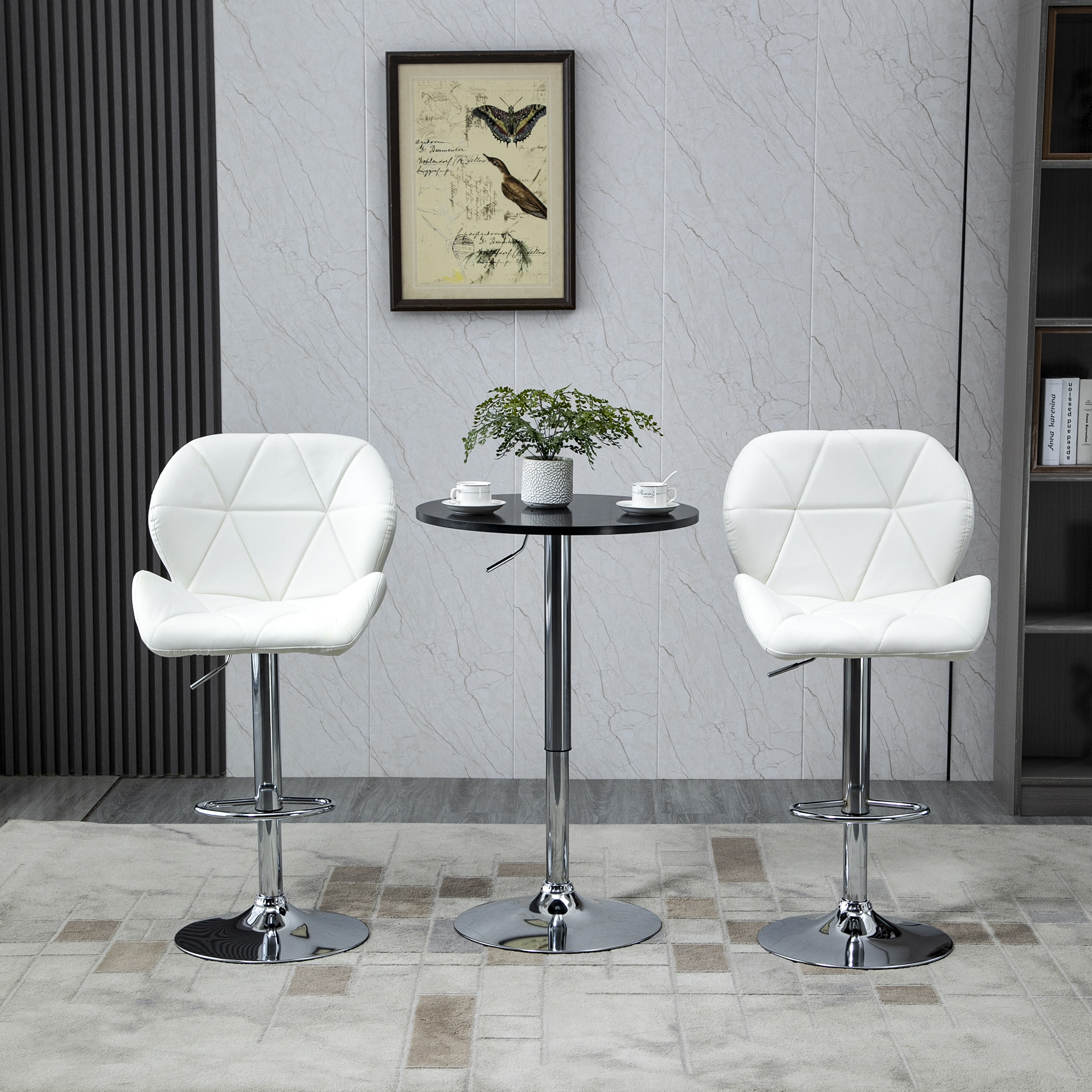 Willonin Set di 2 sgabelli da bar di design, cuscino in similpelle imbottita, regolabile in altezza e girevole a 360°, piede cromato GIS (2, bianco