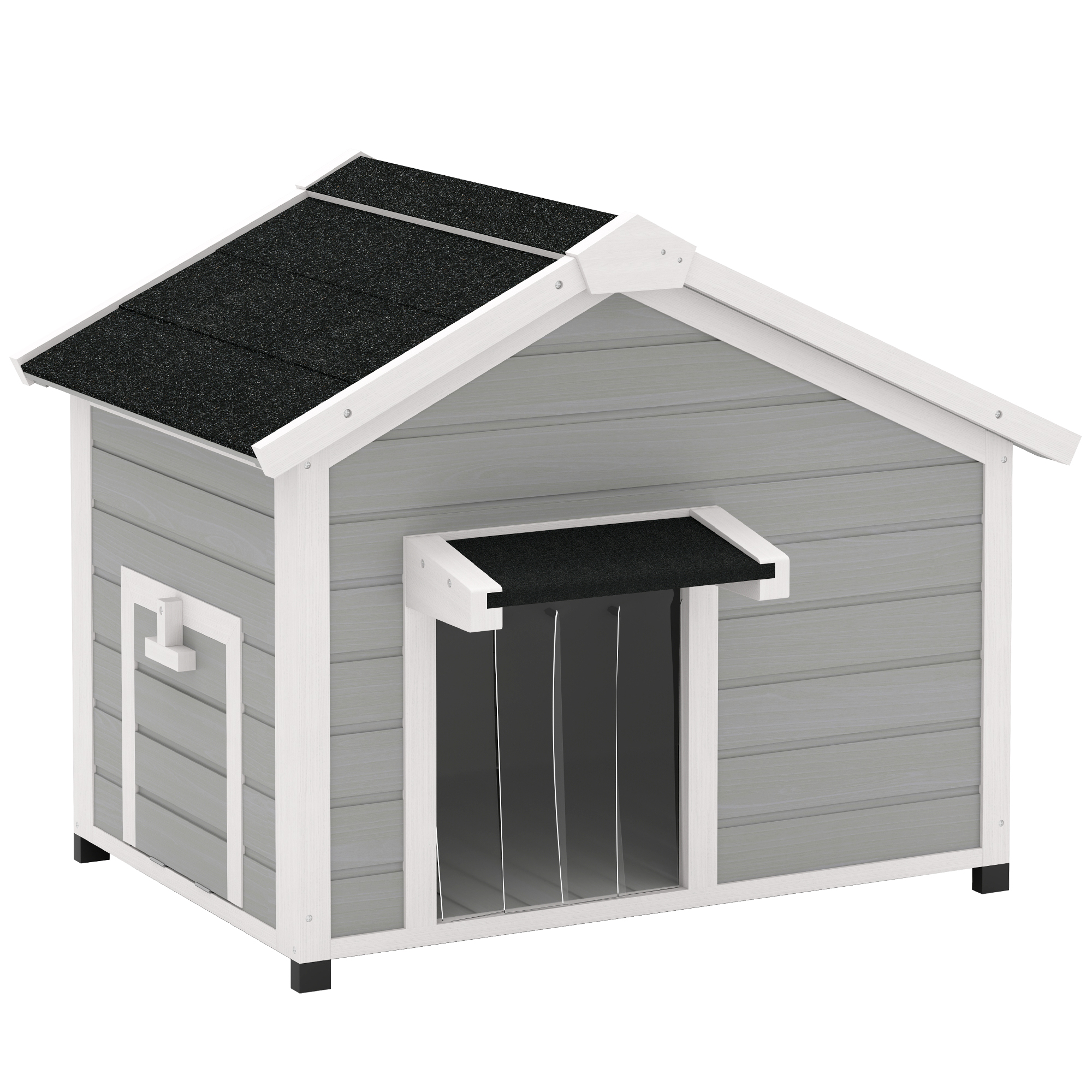 PawHut Wooden Outdoor Dog House, with Asphalt Openable Top, Removable Floor, Clear Front Panel, Curtain, 103 x 77 x 83cm