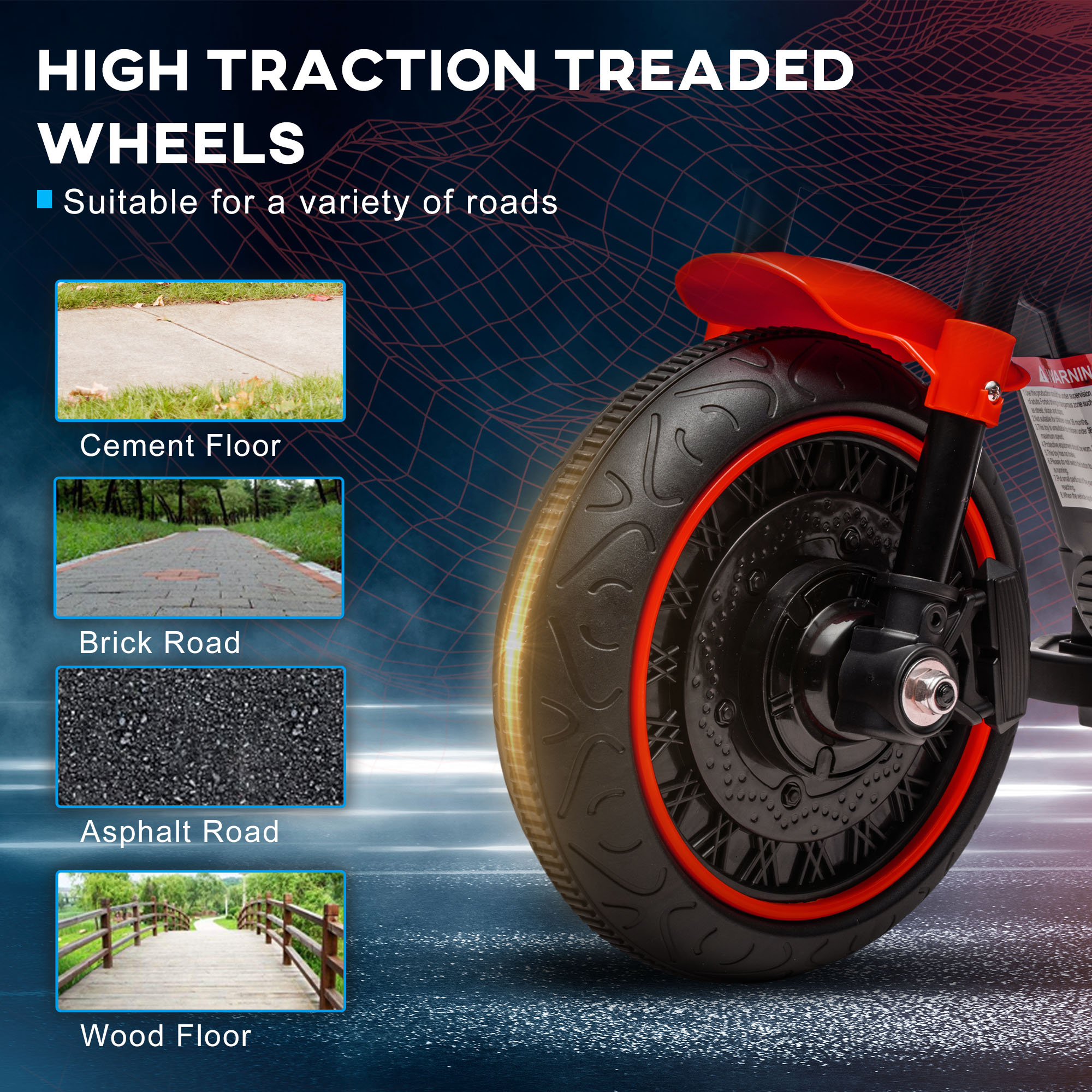 HOMCOM 6v Electric Motorbike with Training Wheels, One-Button Start Red 6