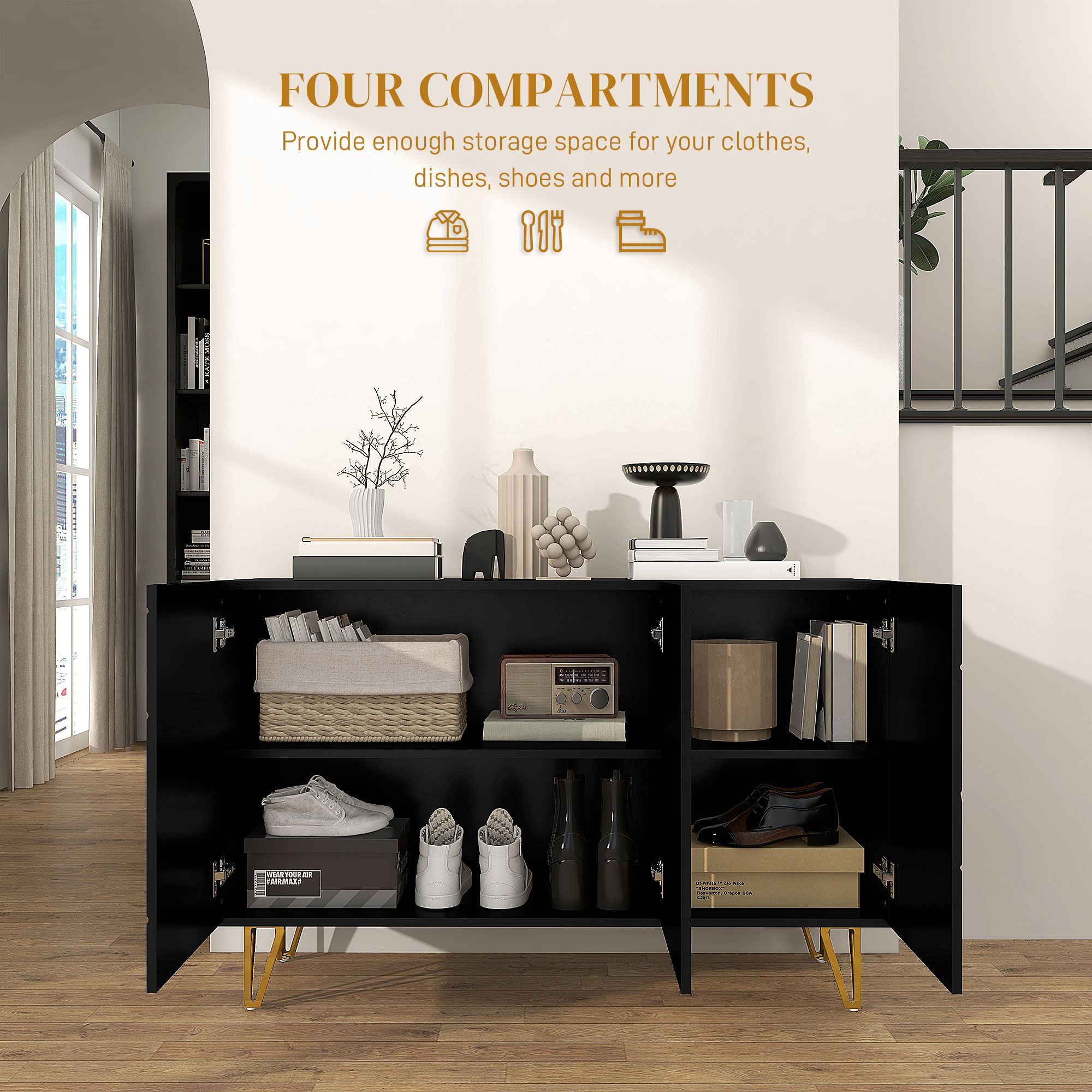 HOMCOM Modern Luxe High Gloss Sideboard, with Hairpin Legs Black 5
