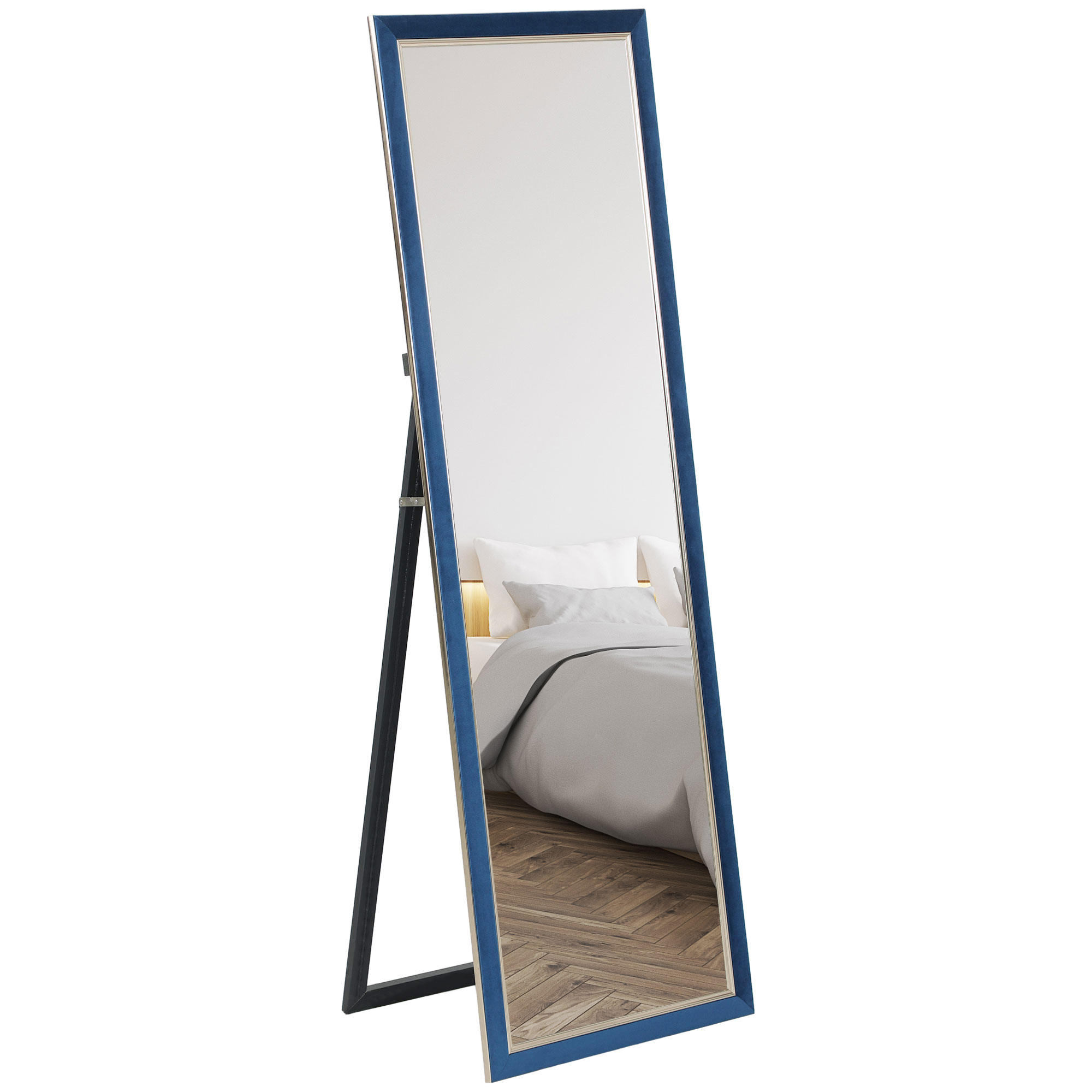 HOMCOM Espejo de Cuerpo Entero 150x50 cm con Marco en Terciopelo y Soporte para Salón Dormitorio Azul