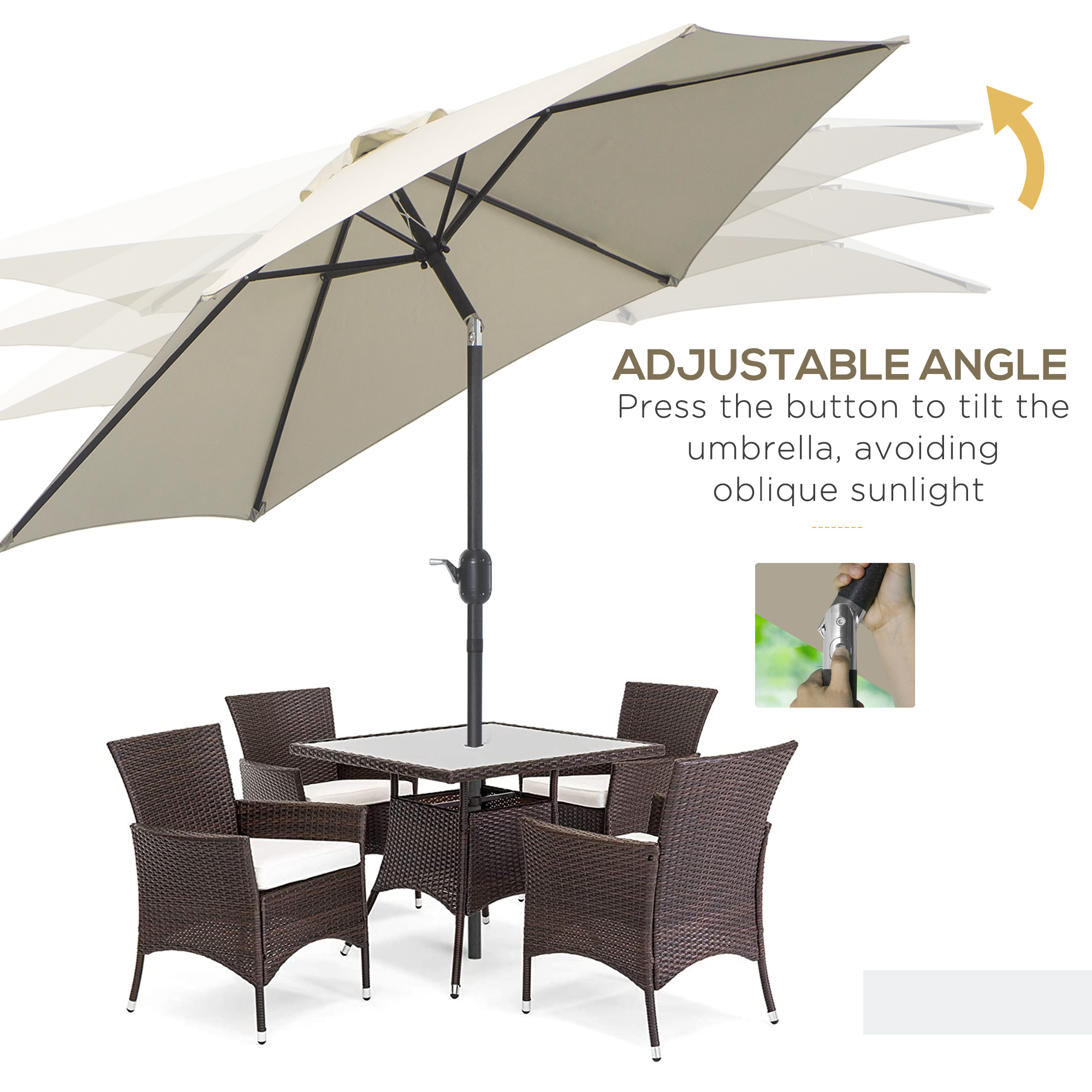 Outsunny2.6M Garden Parasol Umbrella with Tilt and Crank, Outdoor Sun Parasol Sunshade Shelter with Aluminium Frame, Cream White 5