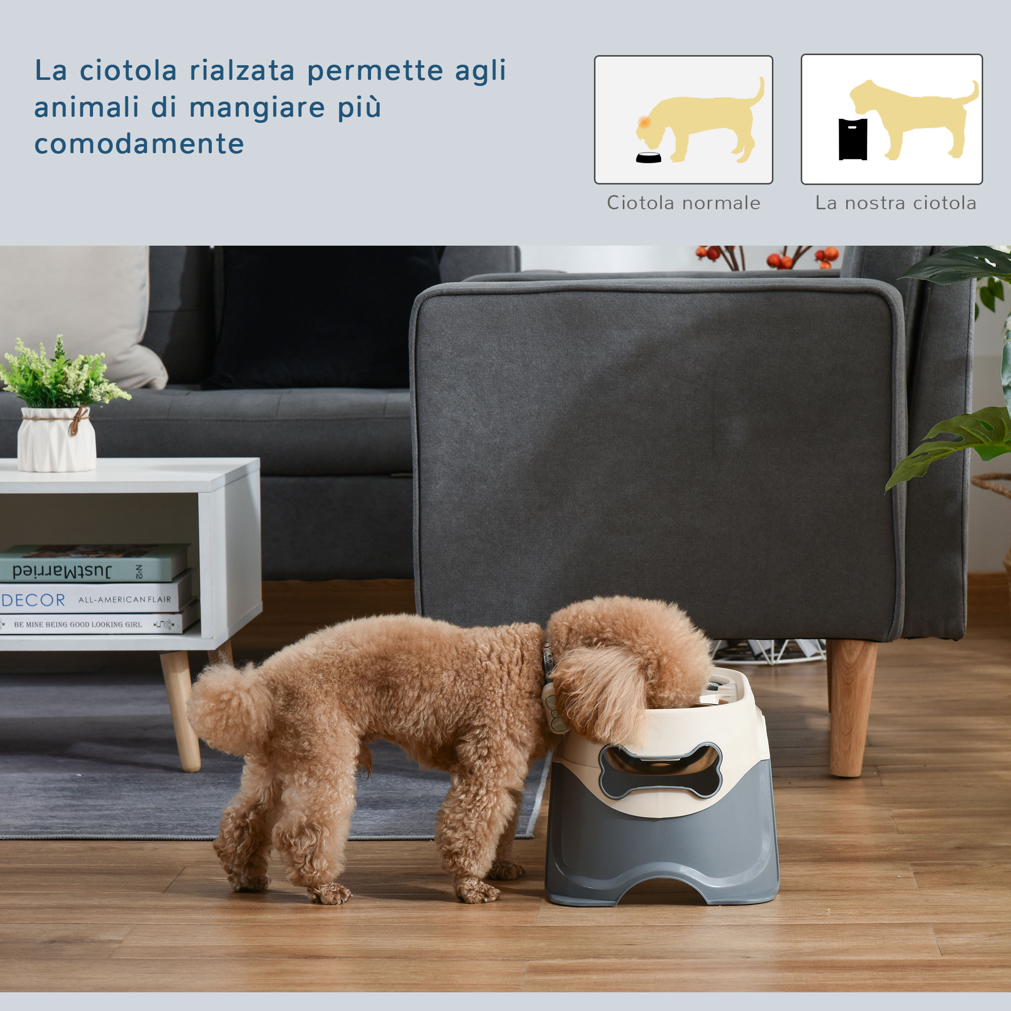 Ciotola Ant-ingozzamento Per Cani 2 Tazze - Acciaio Inox 304 Con Base Antiscivolo