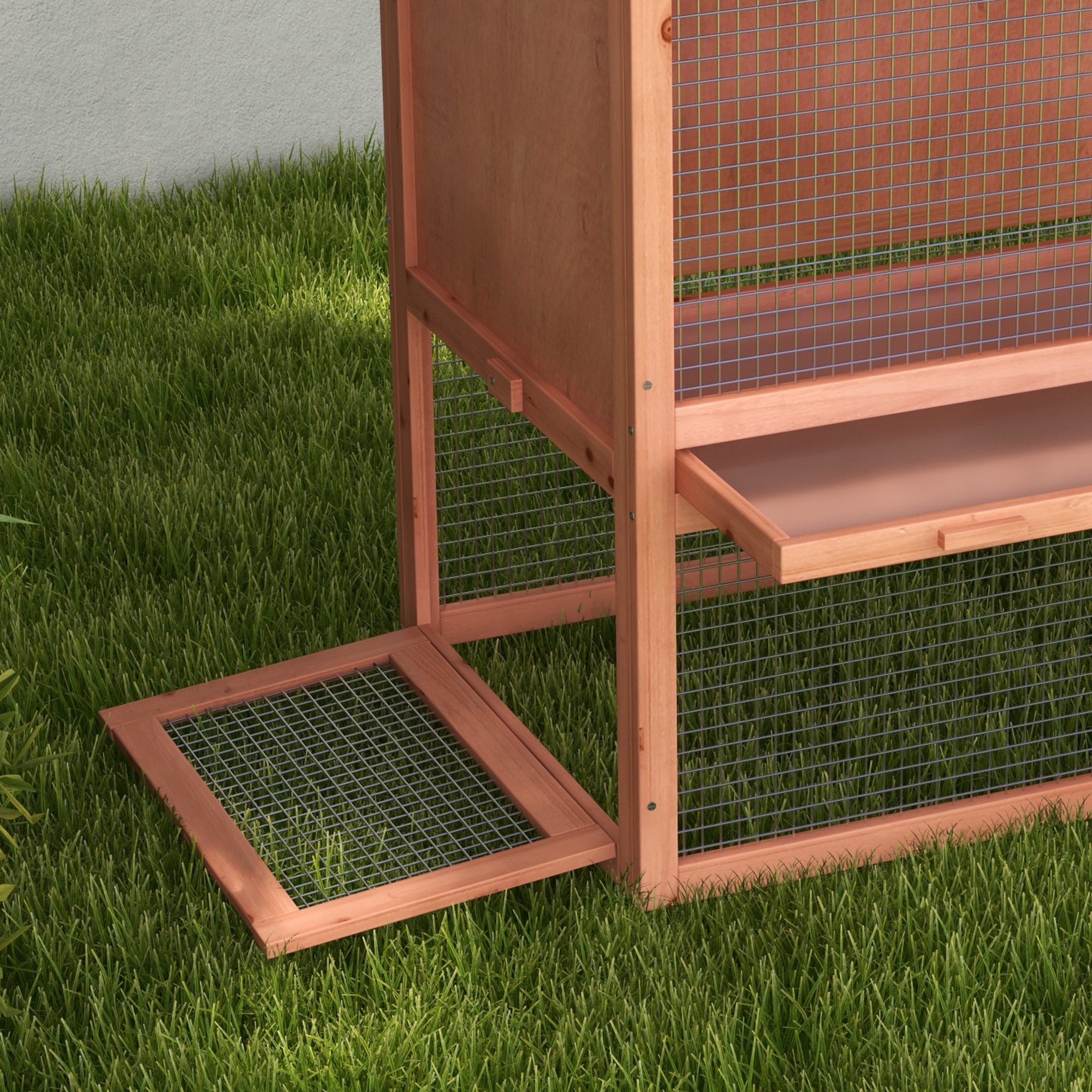 PawHut 2 Tier Rabbit Hutch Outdoor, Guinea Pig Hutch, Solid Wood Bunny House, Water Resistant Asphalt Roof Ramp Sliding tray 144 x 64.5 x 100 cm 8