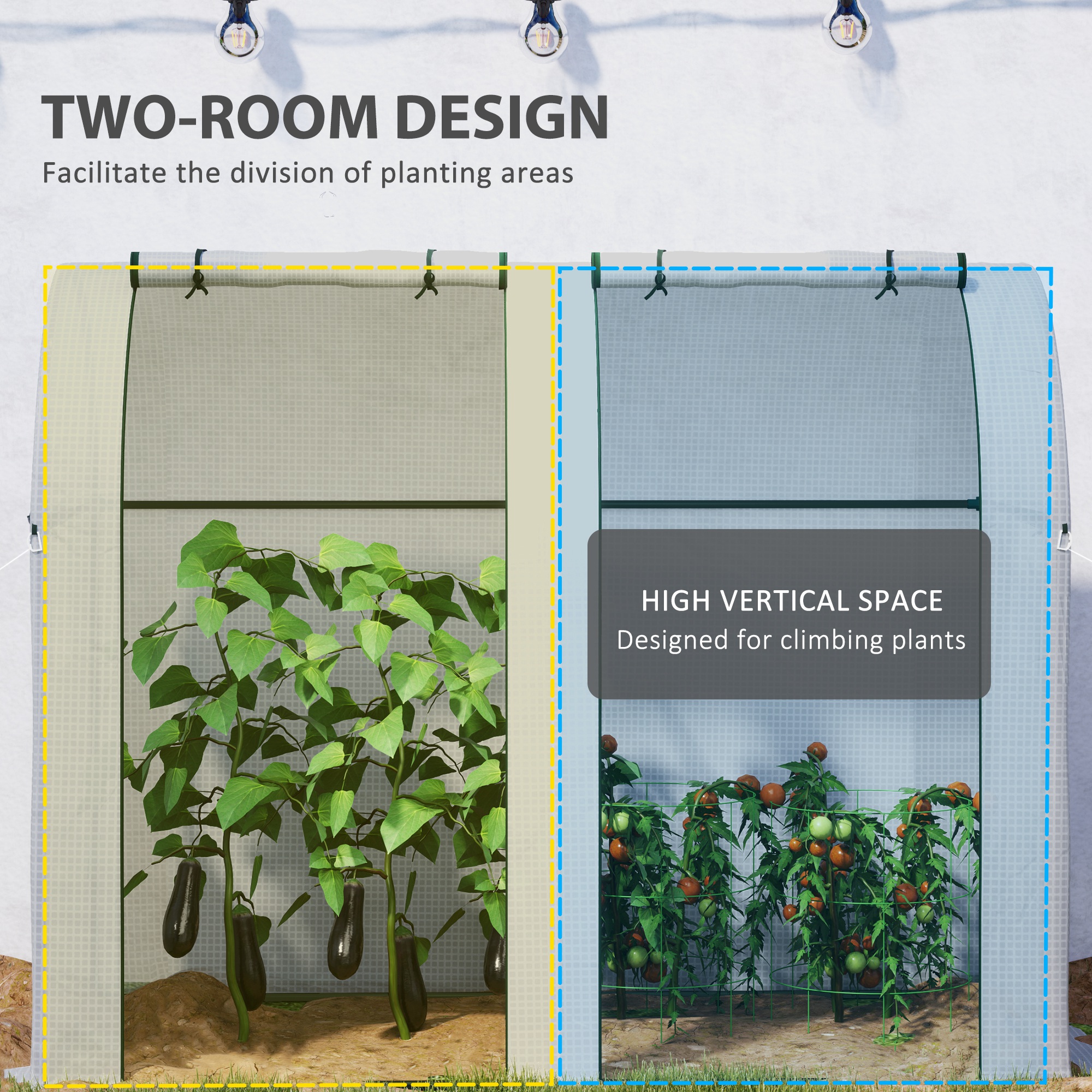 Outsunny 94 x 185cm Mini Two-Room Greenhouse White 4